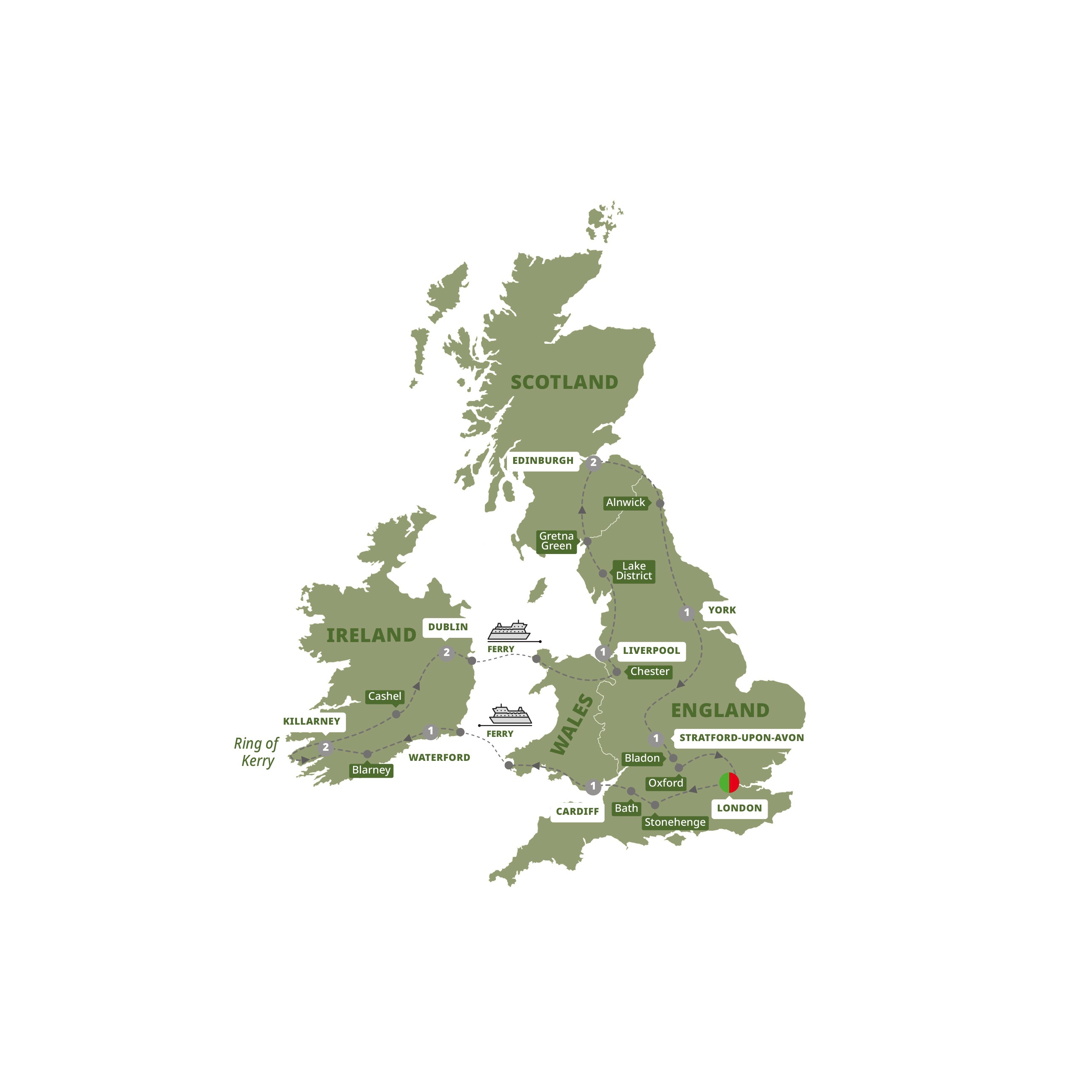 Wonders Britain Ireland Guided Tour Map