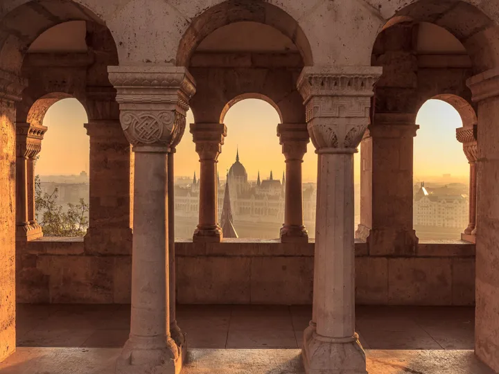 Budapest parliament building as seen from the Fisherman's Bastion in Budapest, Hungary
