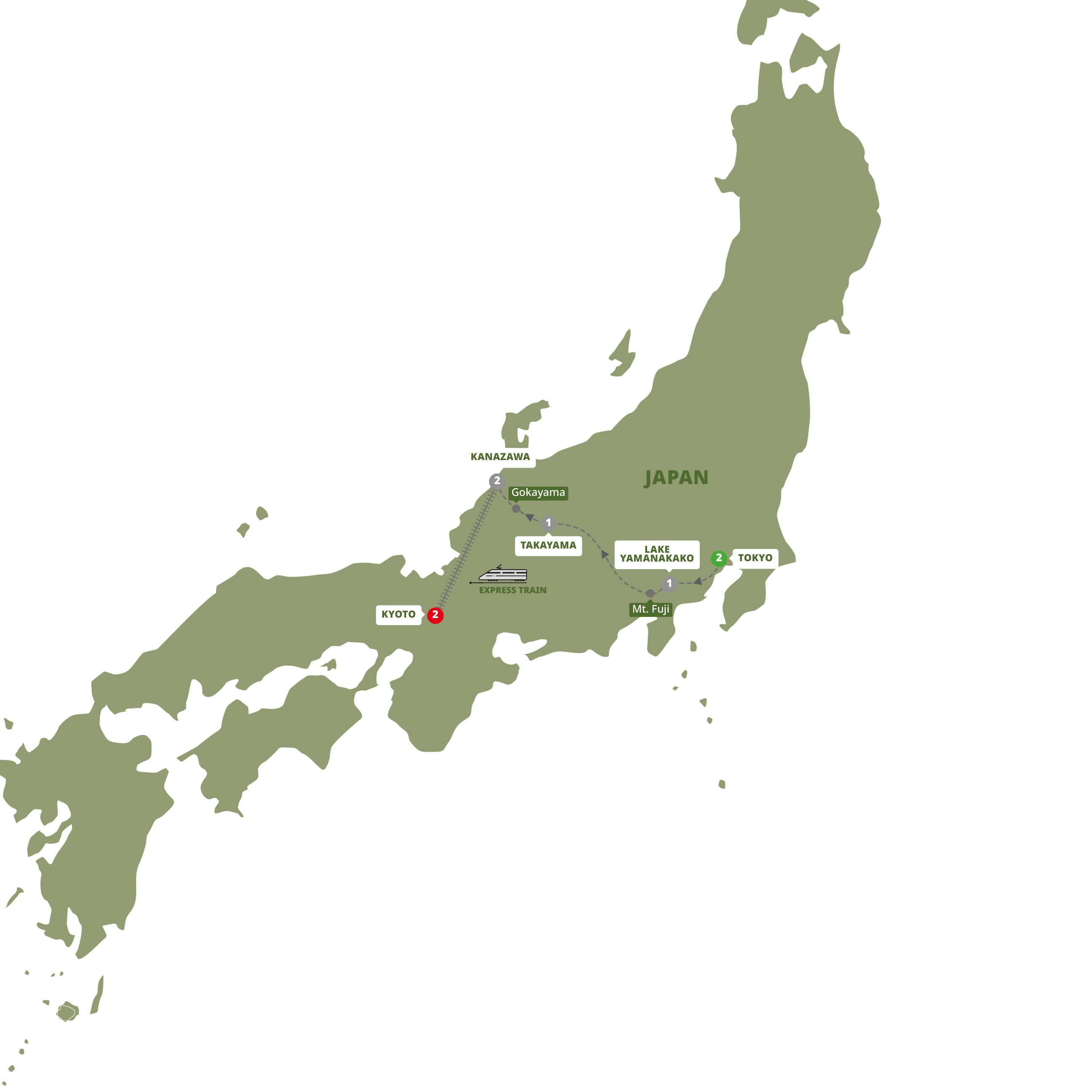 Splendours Japan Guided Tour Map