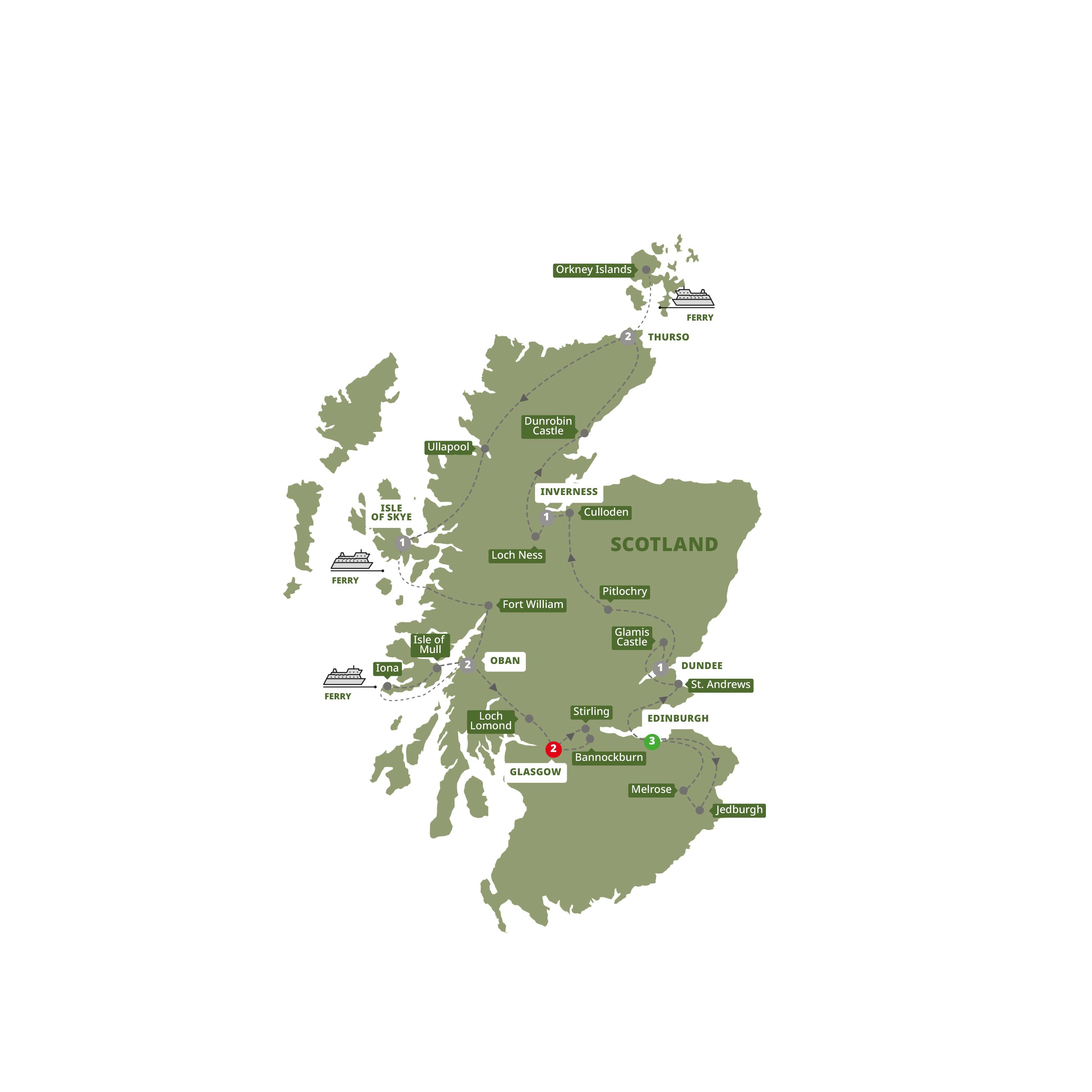 Scotlands Highlands Islands Cities Guided Tour Map