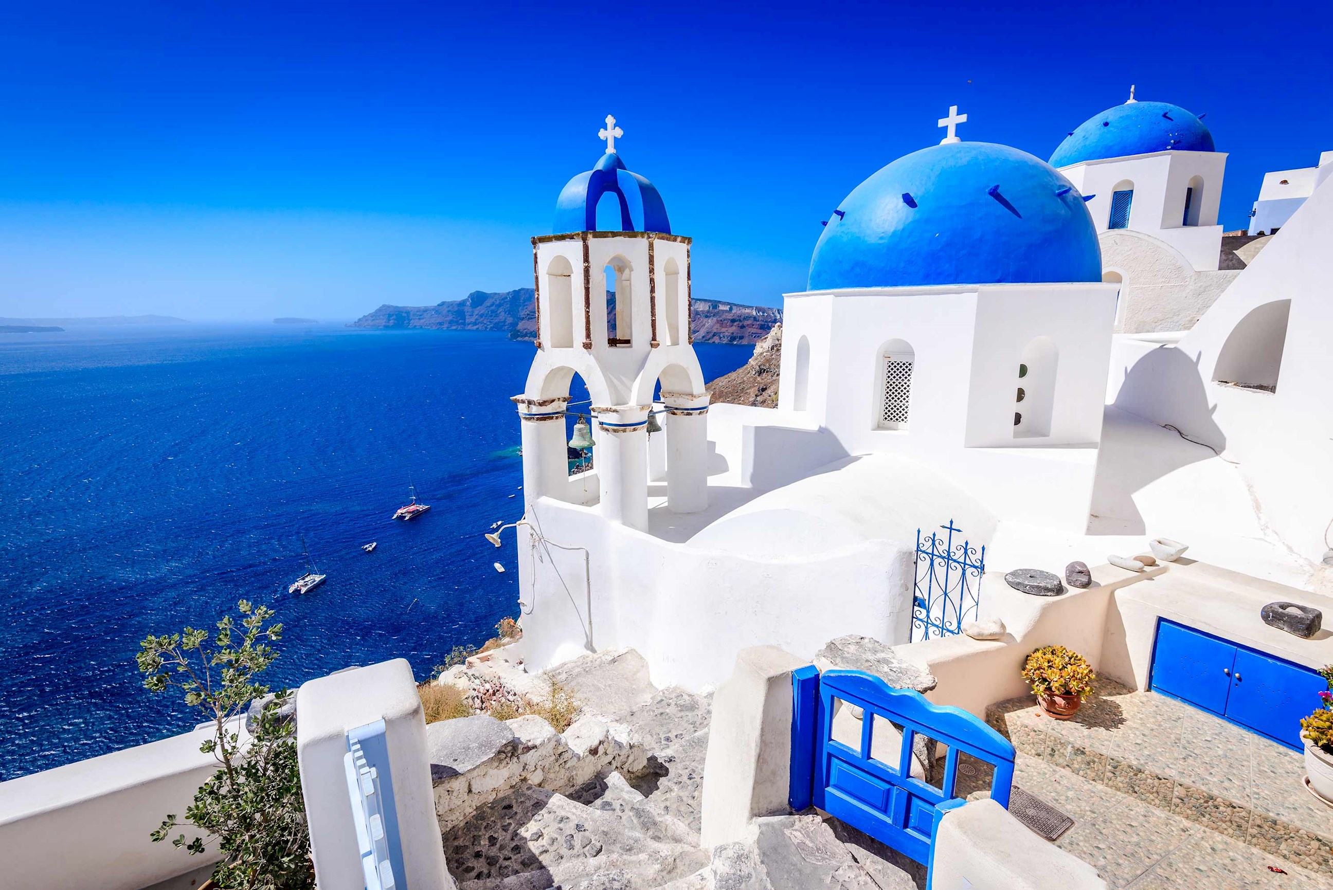 A seaside view of Santorini, Greece