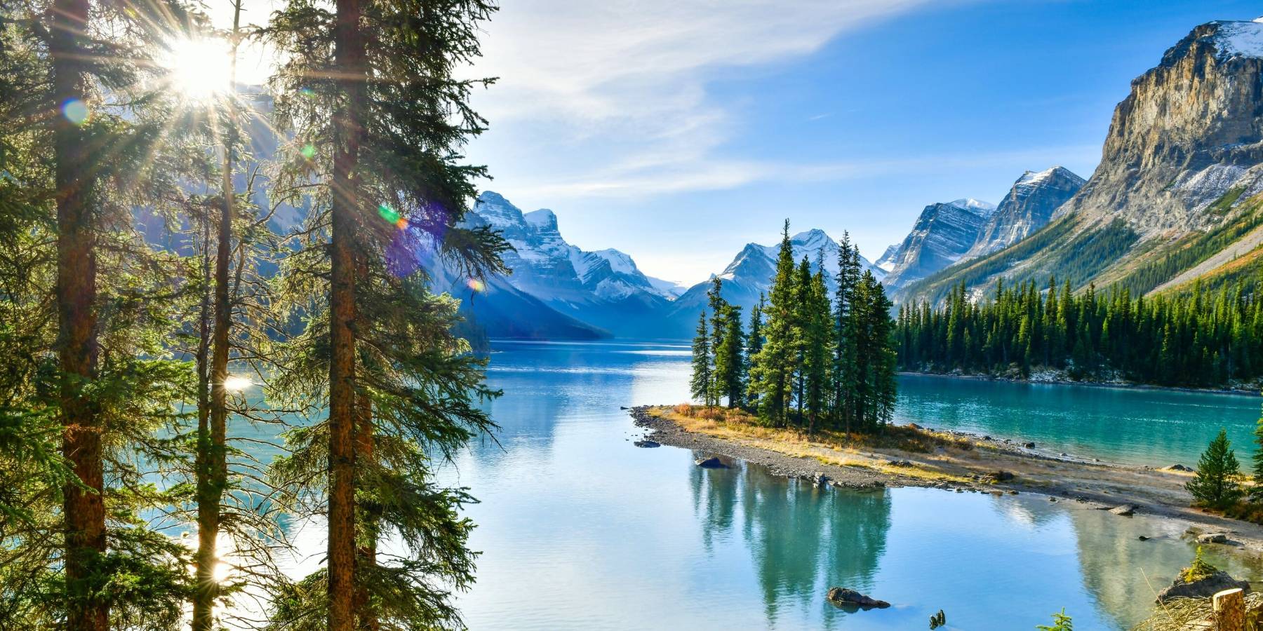Beautiful Spirit Island in Maligne Lake, Jasper National Park, Alberta, Canada