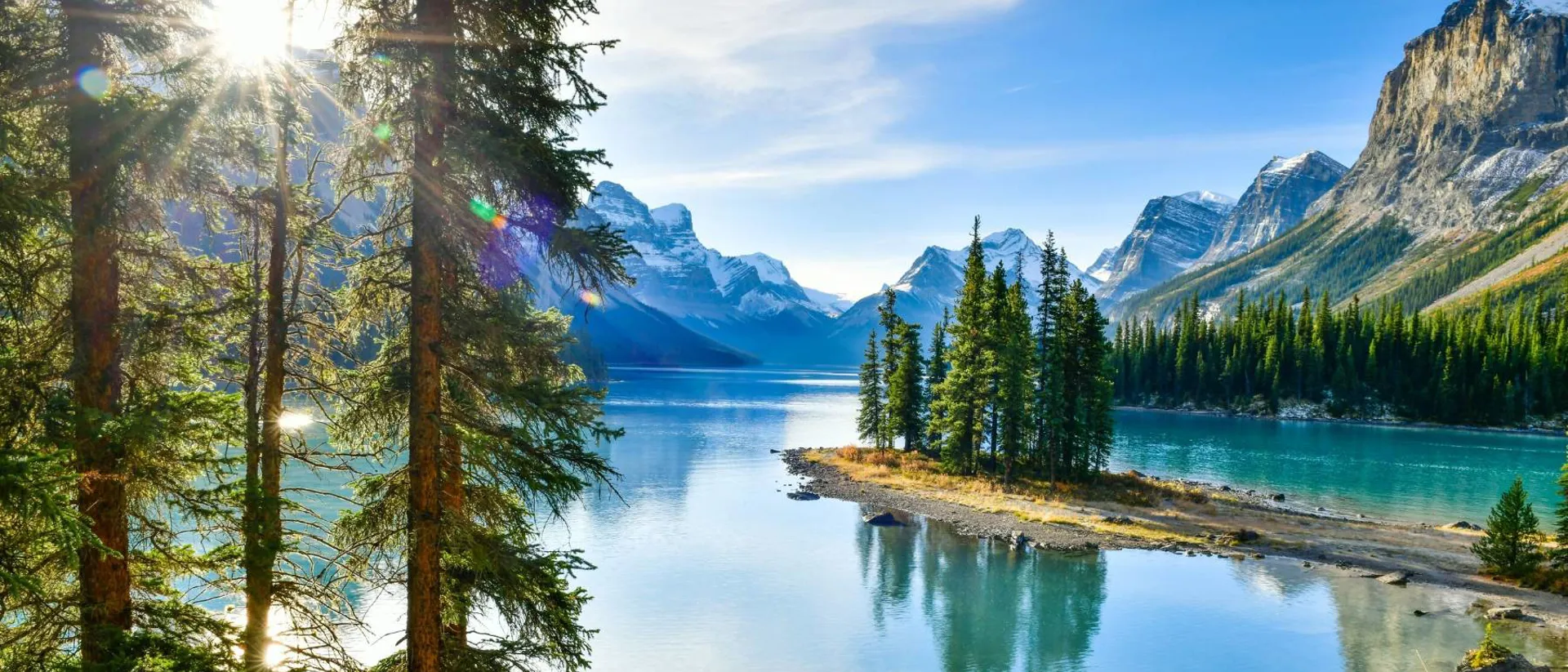 Beautiful Spirit Island in Maligne Lake, Jasper National Park, Alberta, Canada