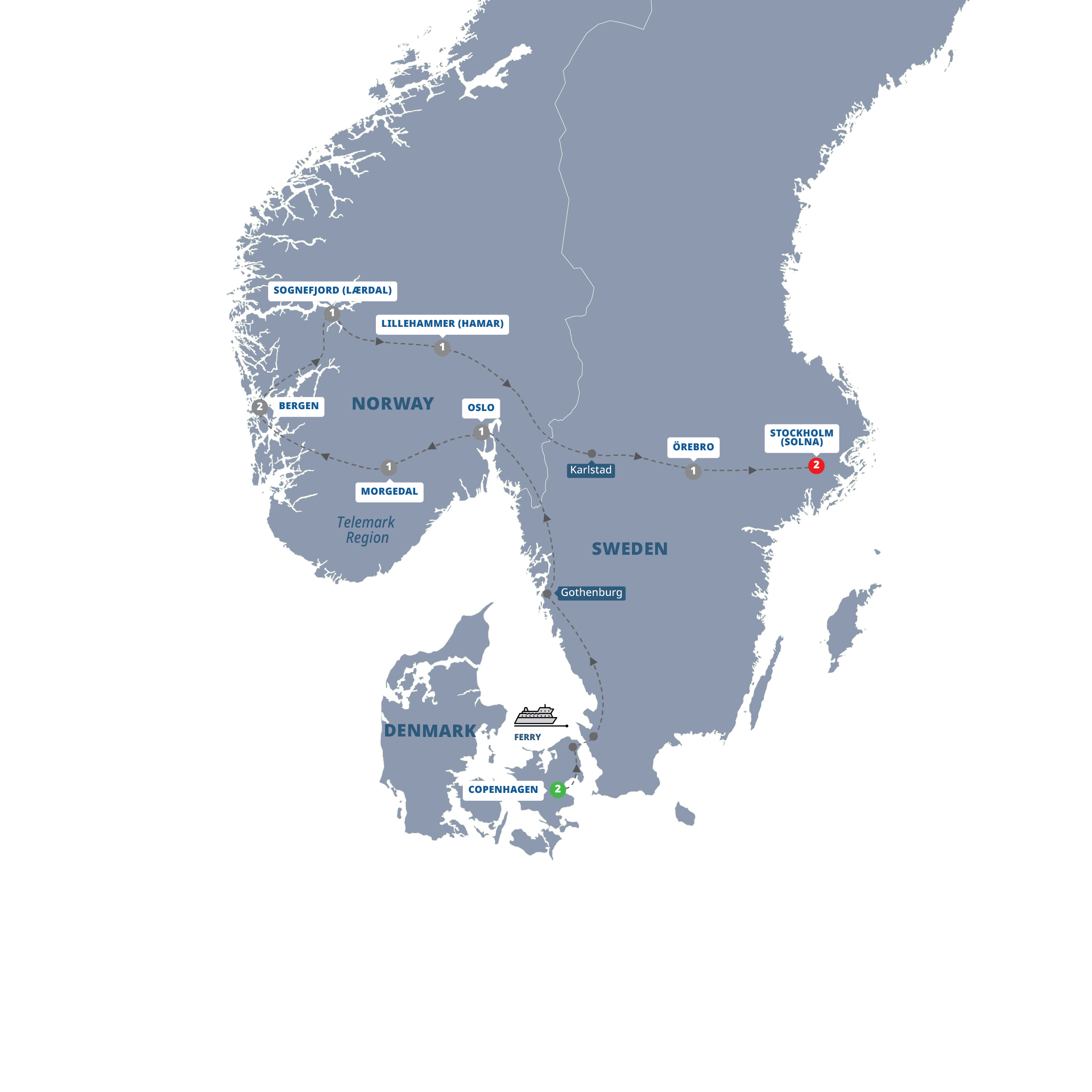 Highlights Scandinavia Guided Tour Map 2027 SCHI