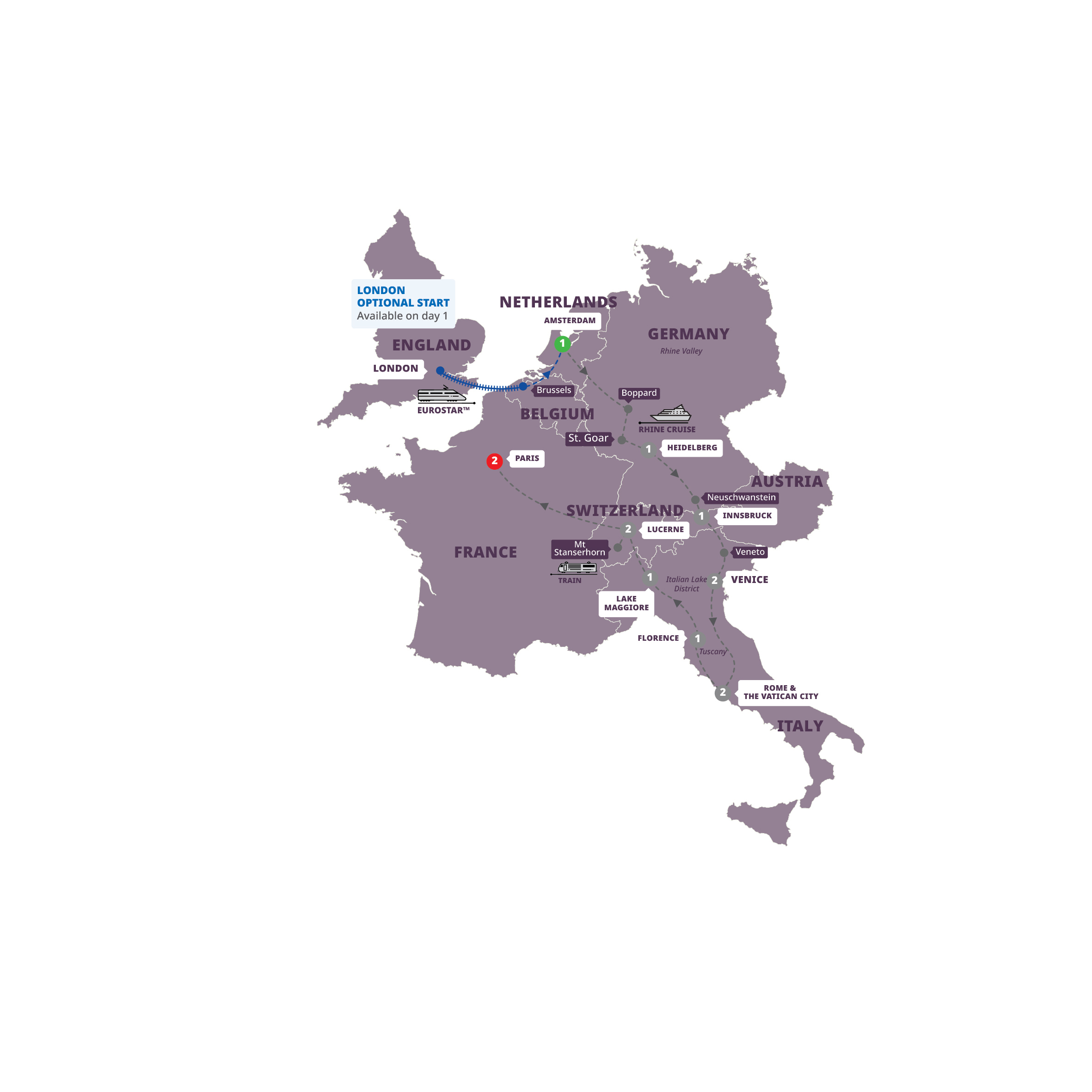 Map Highlights Europe Guided Tour E933 27 Start Amsterdam