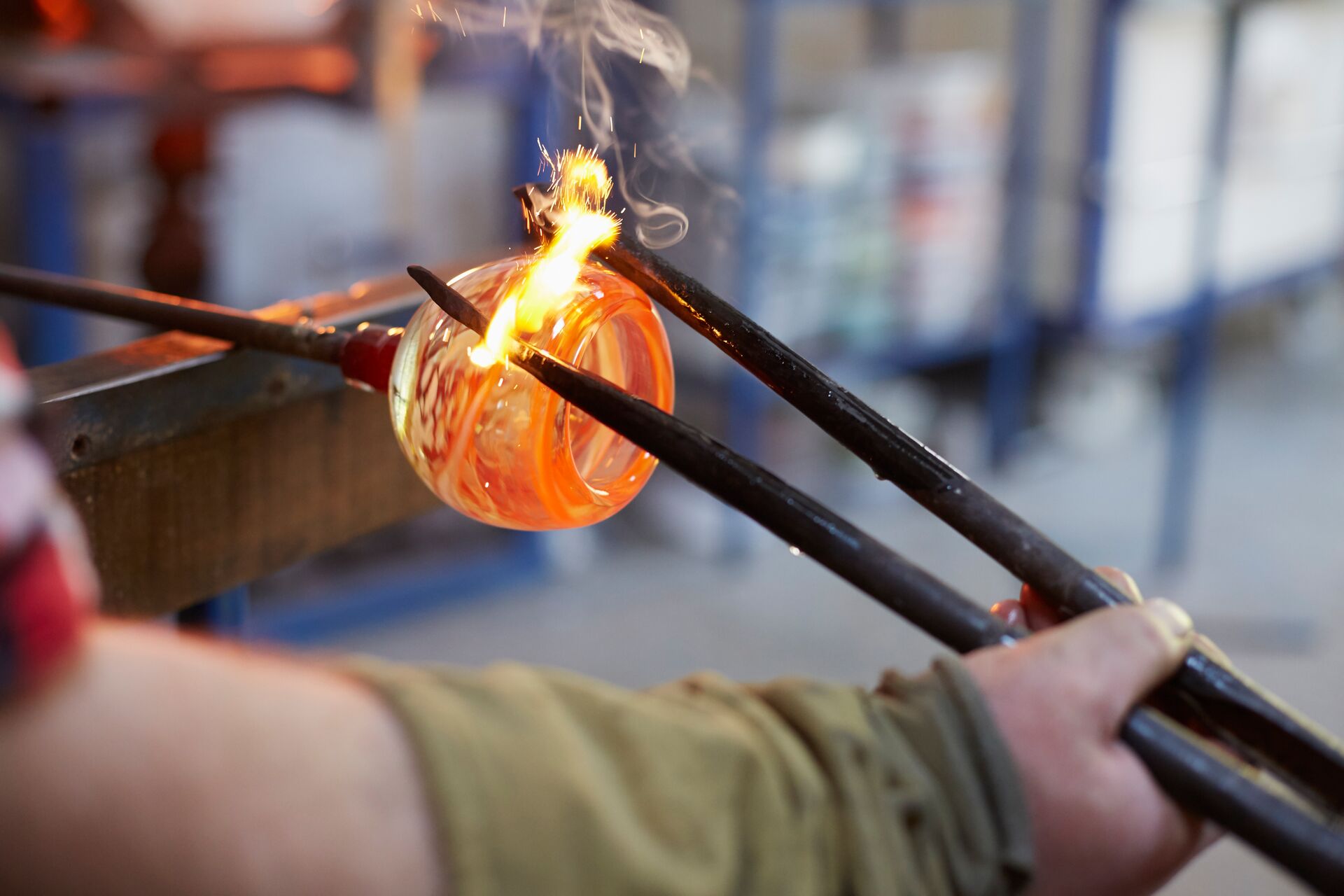Artisan crafting glass in Murano, an island close to Venice, Italy