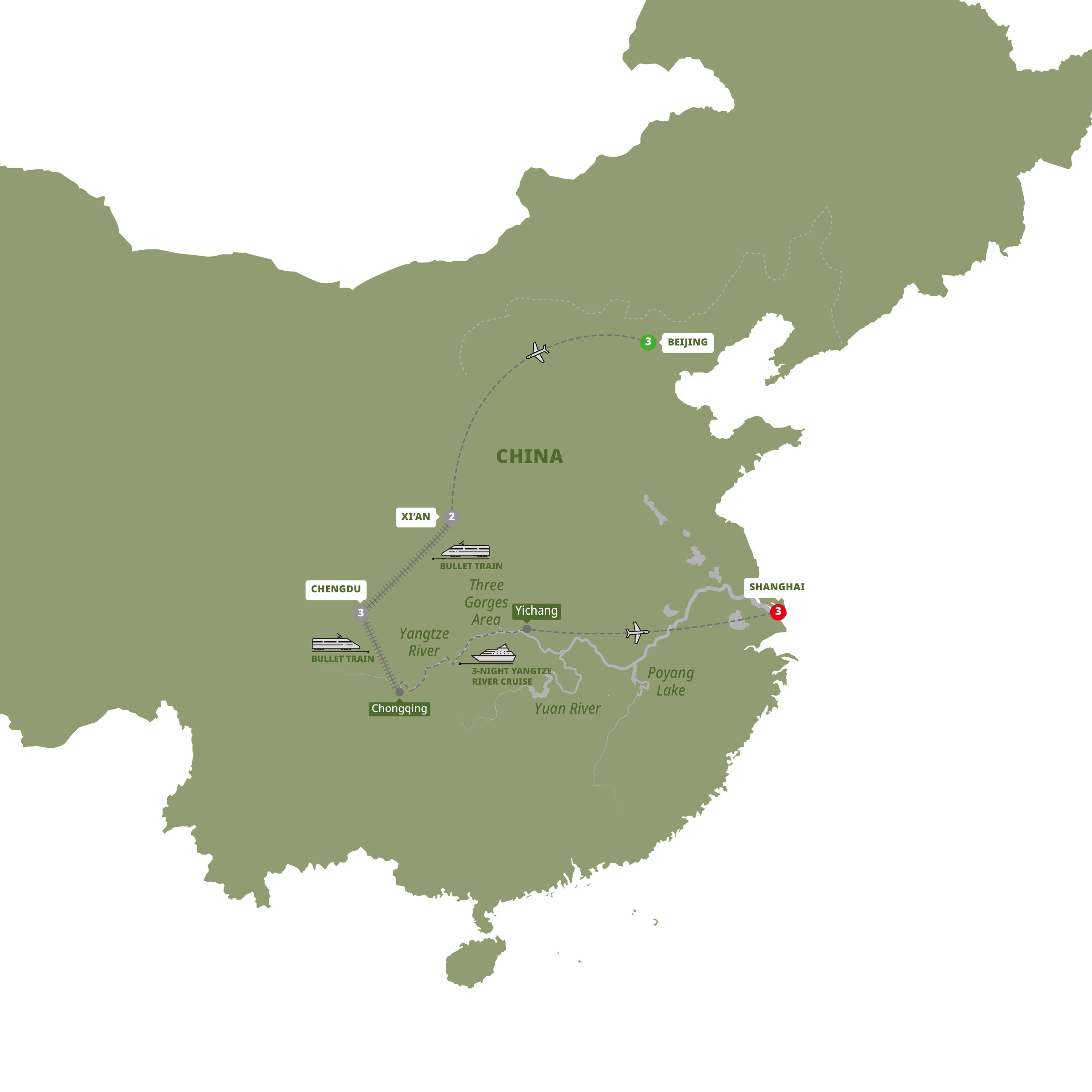 Best China Yangtze Cruise Guided Tour Map