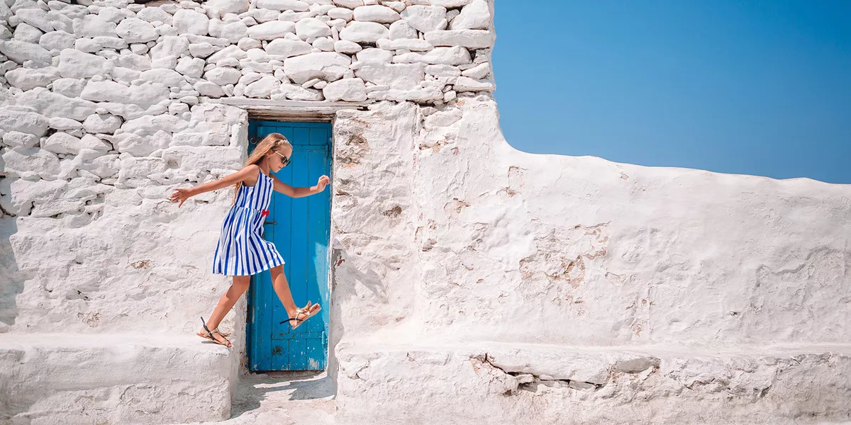 Child enjoying holiday in Greece, Mykonos
