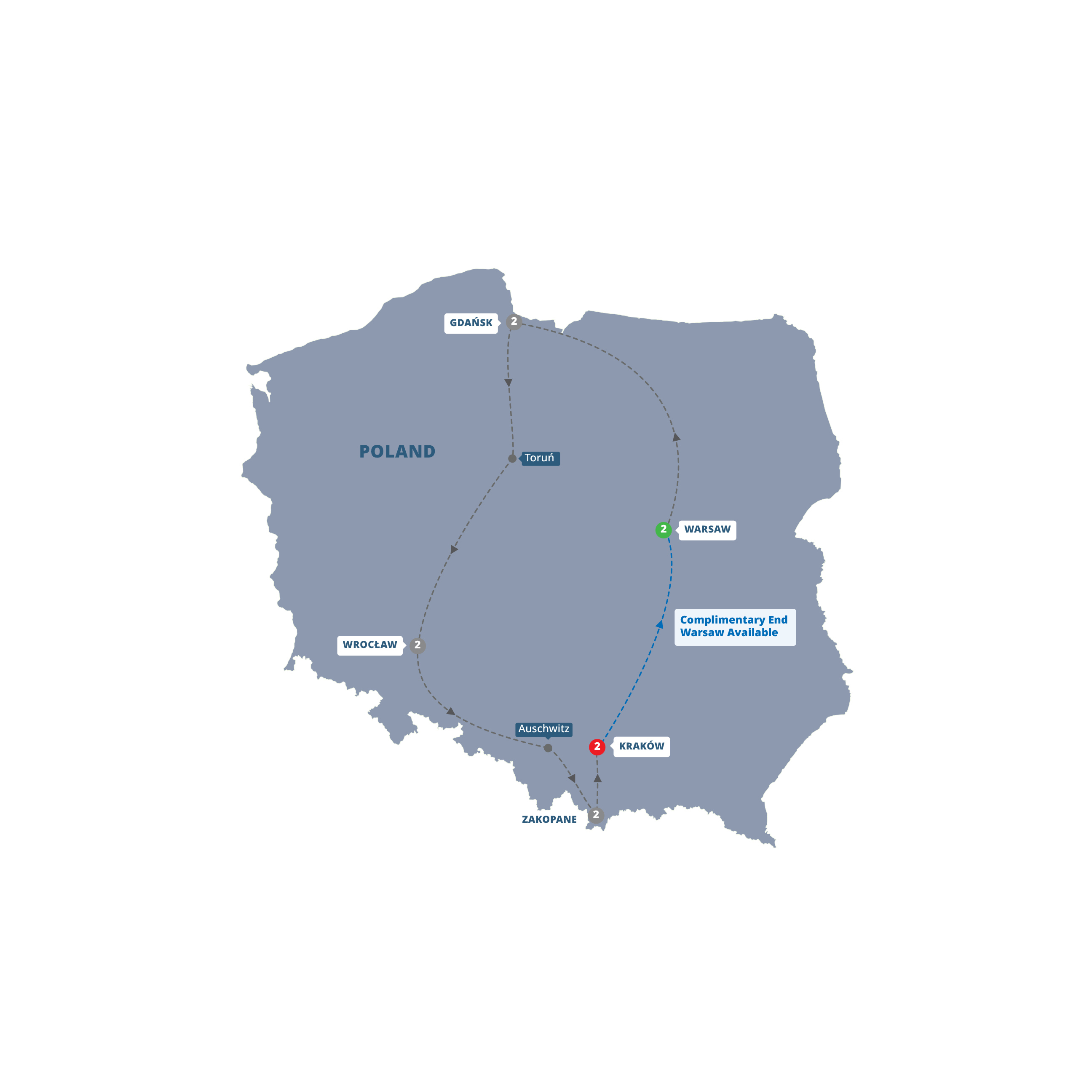 Best Poland Guided Tour Map 2026 End Warsaw 