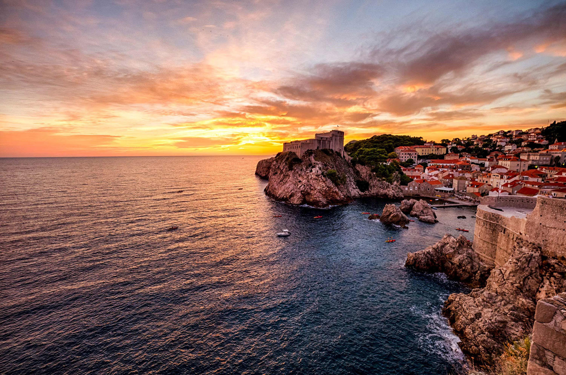 A sunset view of the Dalmatian coast in Croatia