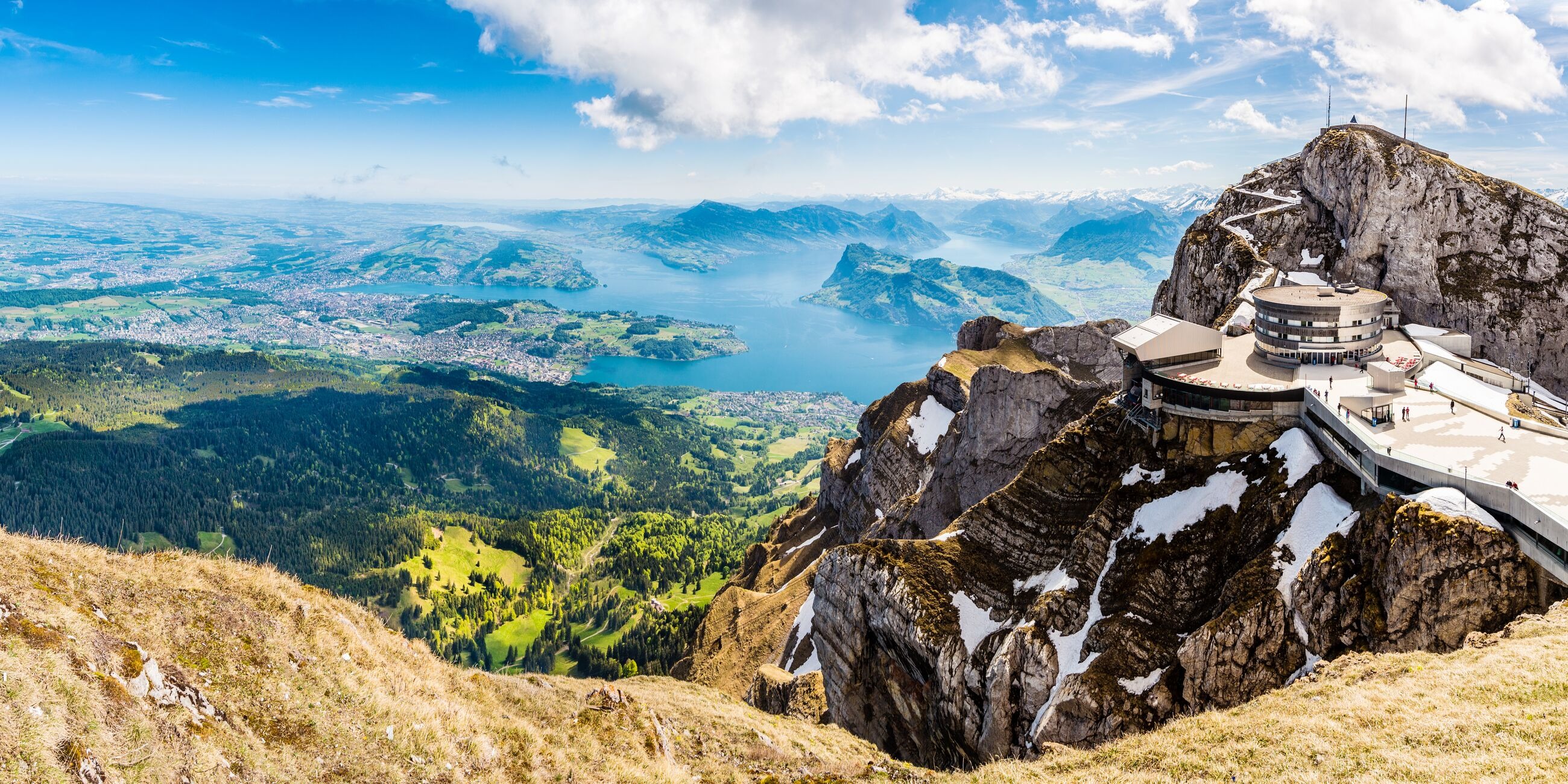 Pilatus Kulm Peak Over Lake Lucerne Switzerland Europe