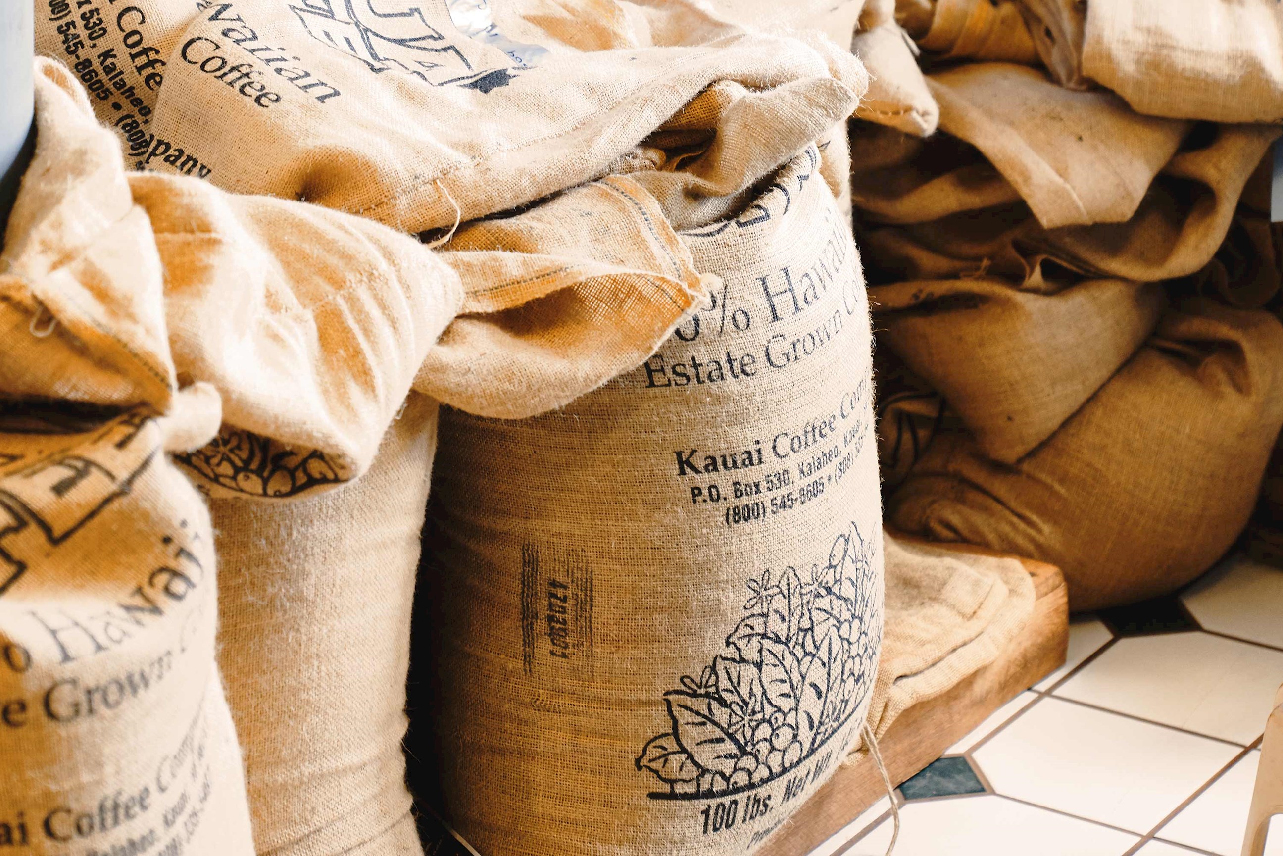 Bags of Kona Coffee at Greenwell Farms, Hawaii