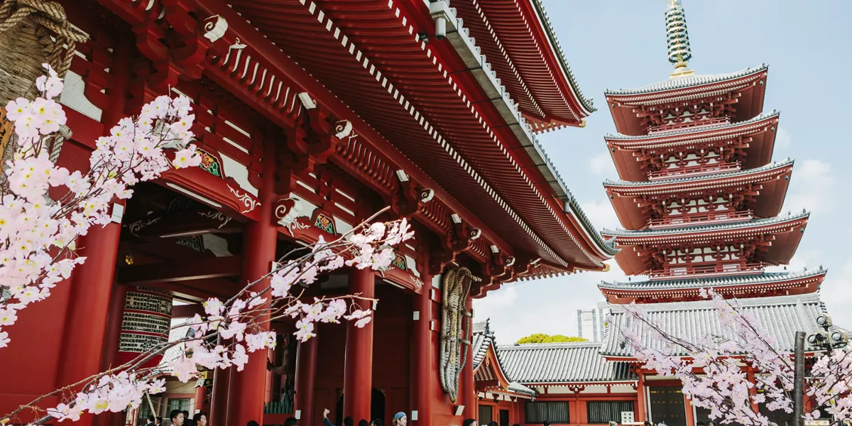 Japanese wooden temple and tower