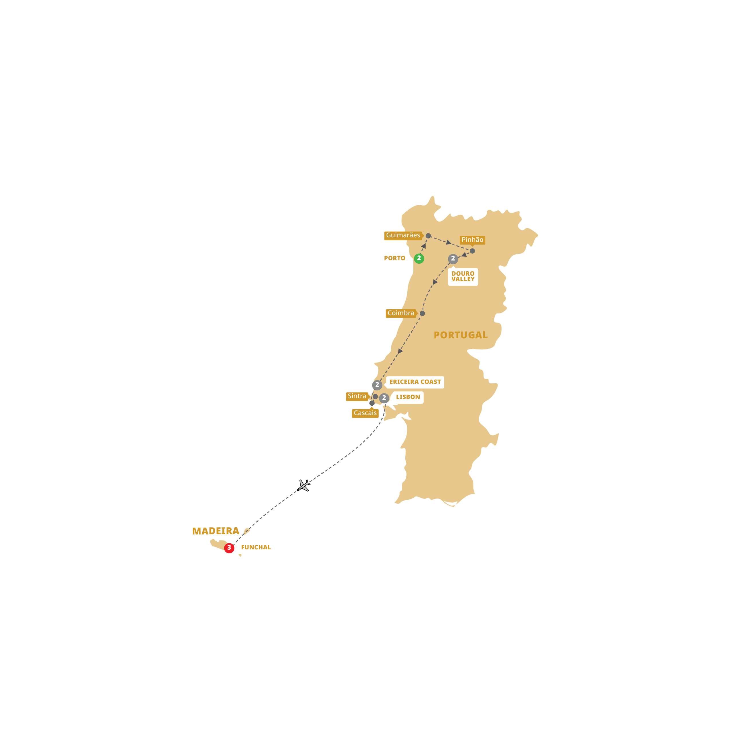 Portugal and Madeira Guided Tour Map 2027