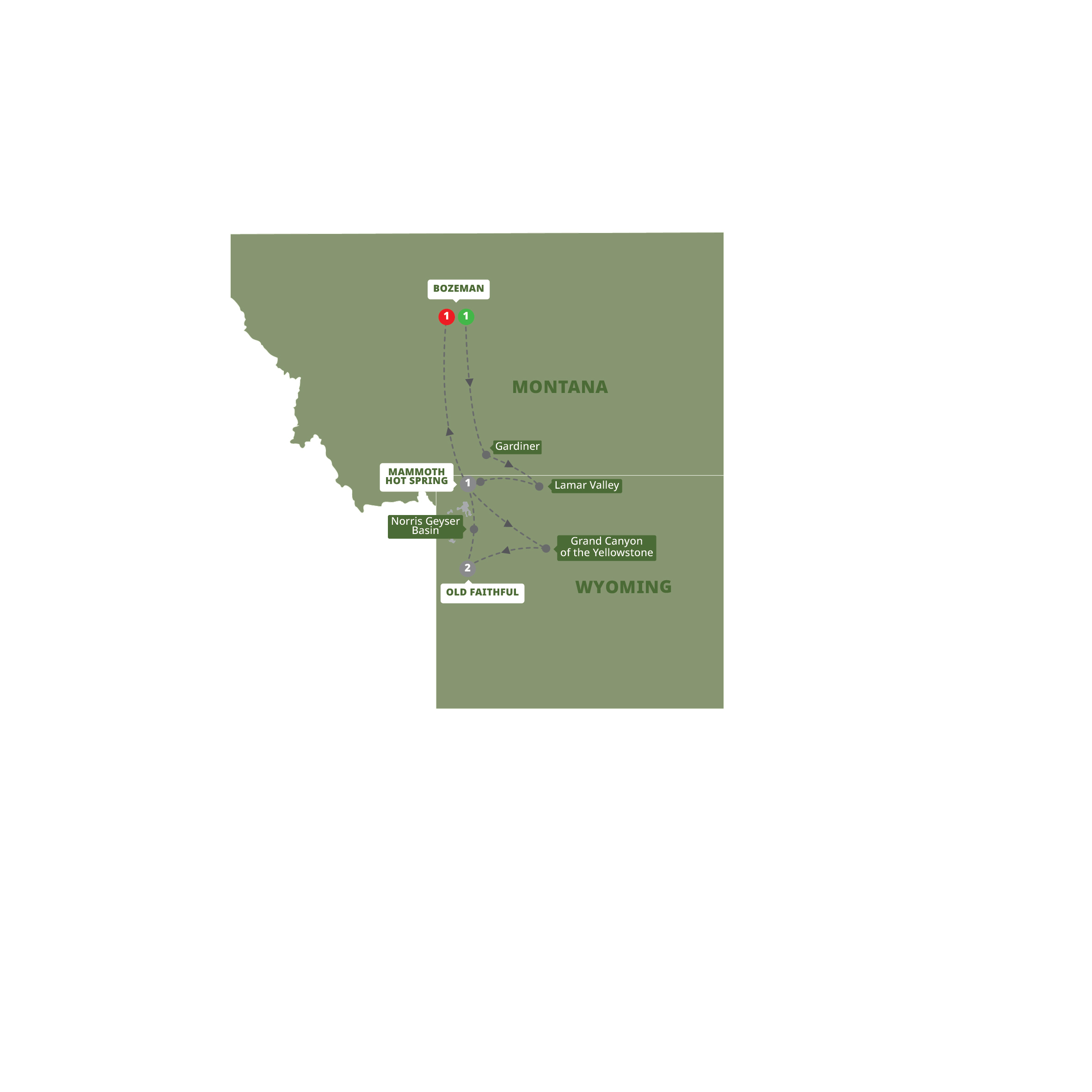 Map Yellowstone Discovery Winter Small Group Guided Tour YAST 27