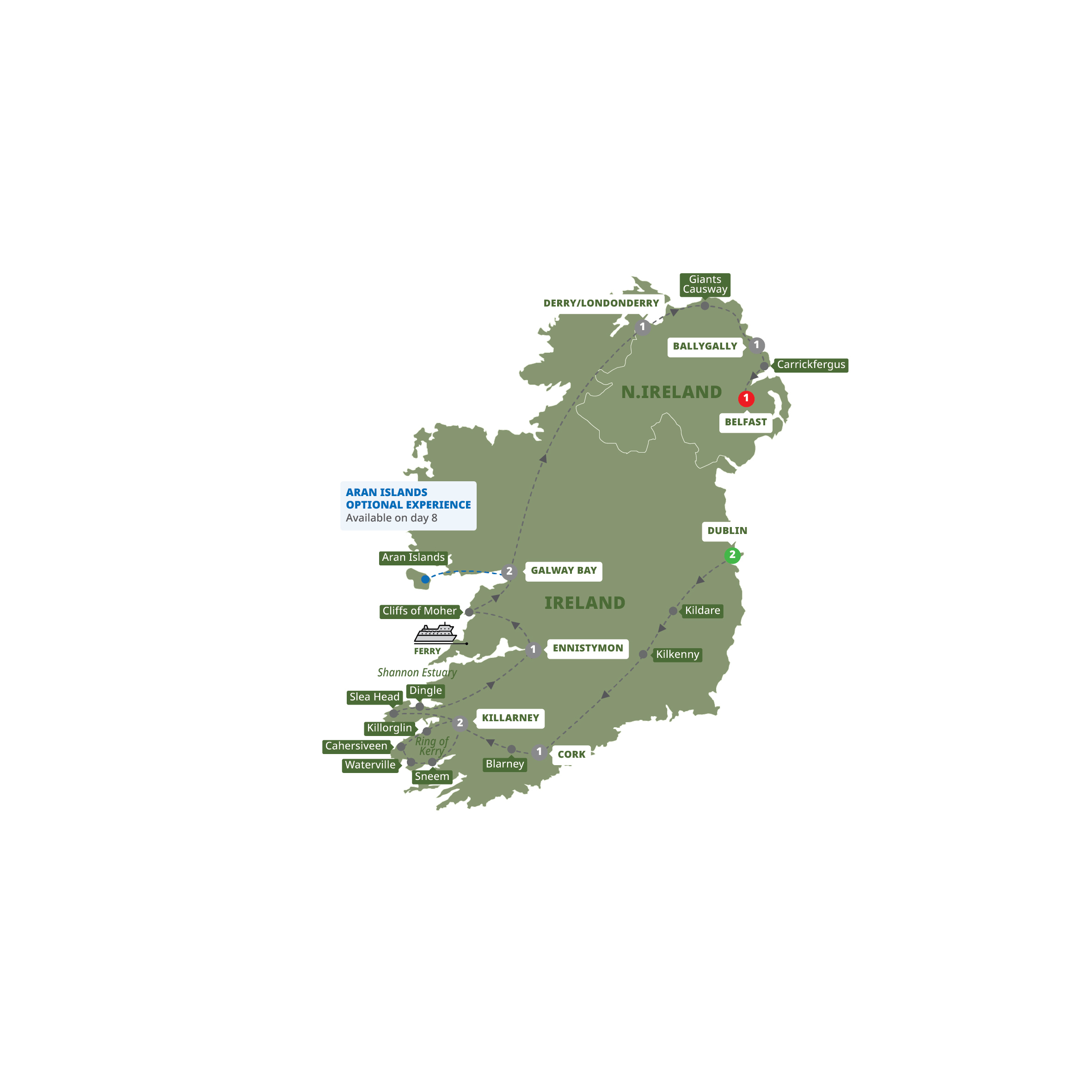 Map Country Roads Of Ireland Guided Tour B909 27 End Belfast