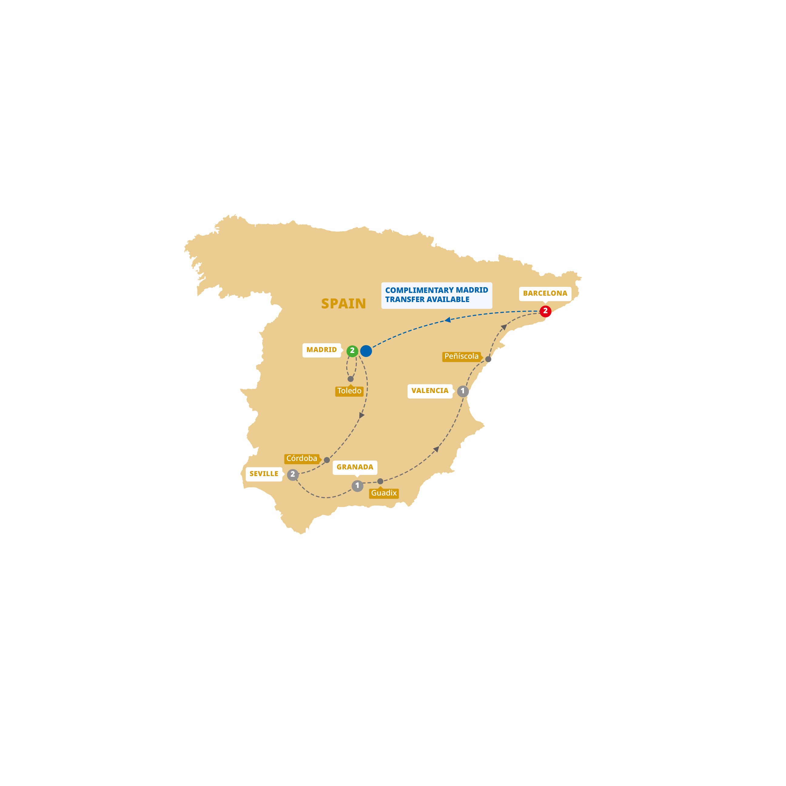 Spanish Wonder Madrid Barcelona Guided Tour Map