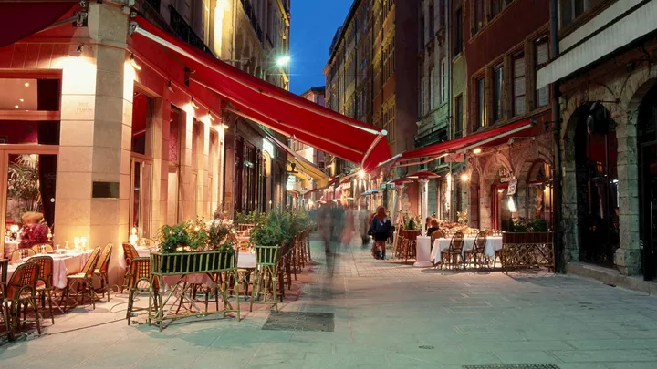 Street and Café in Lyon, France