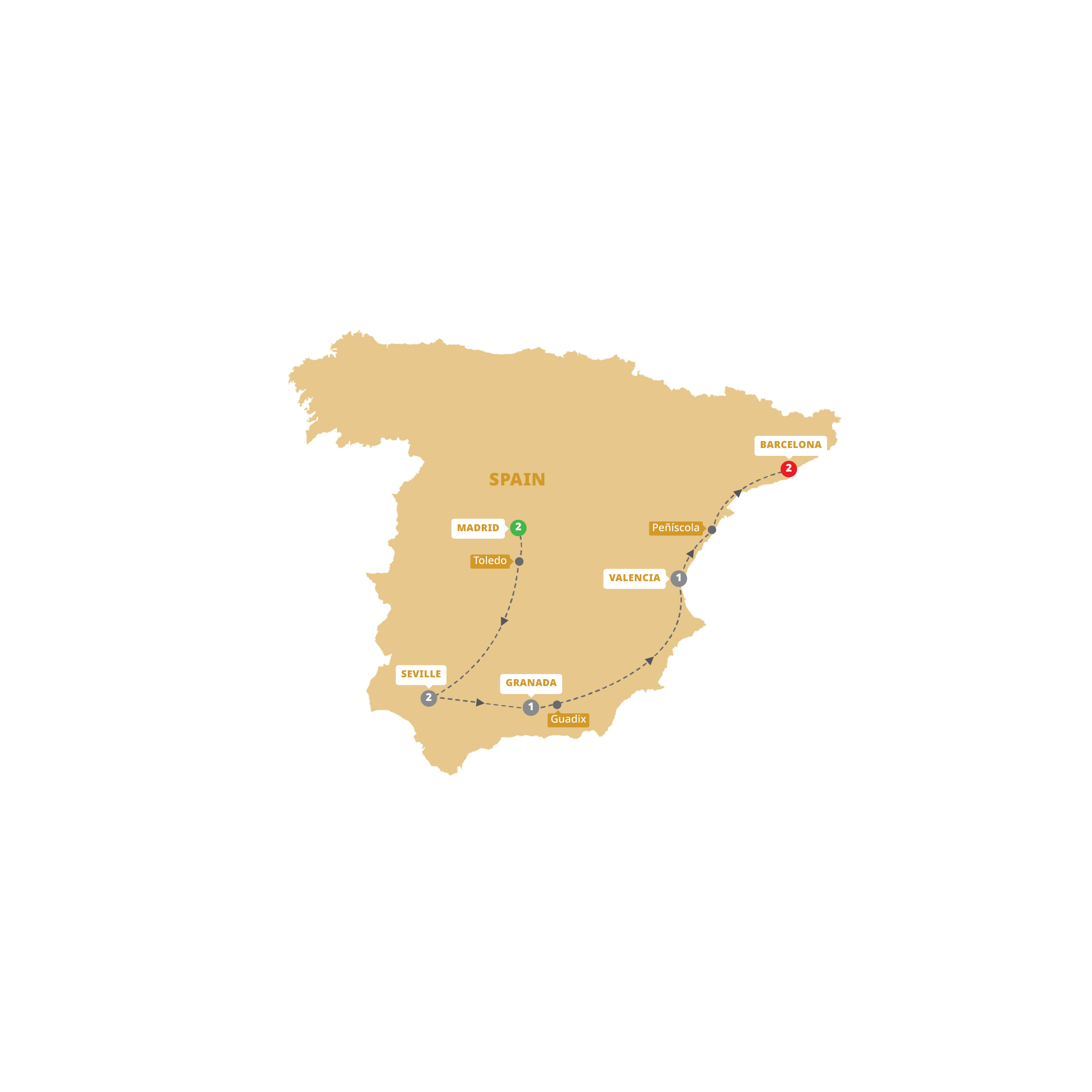 Spanish Experience Madrid Barcelona Guided Tour Map 2025 SPAX