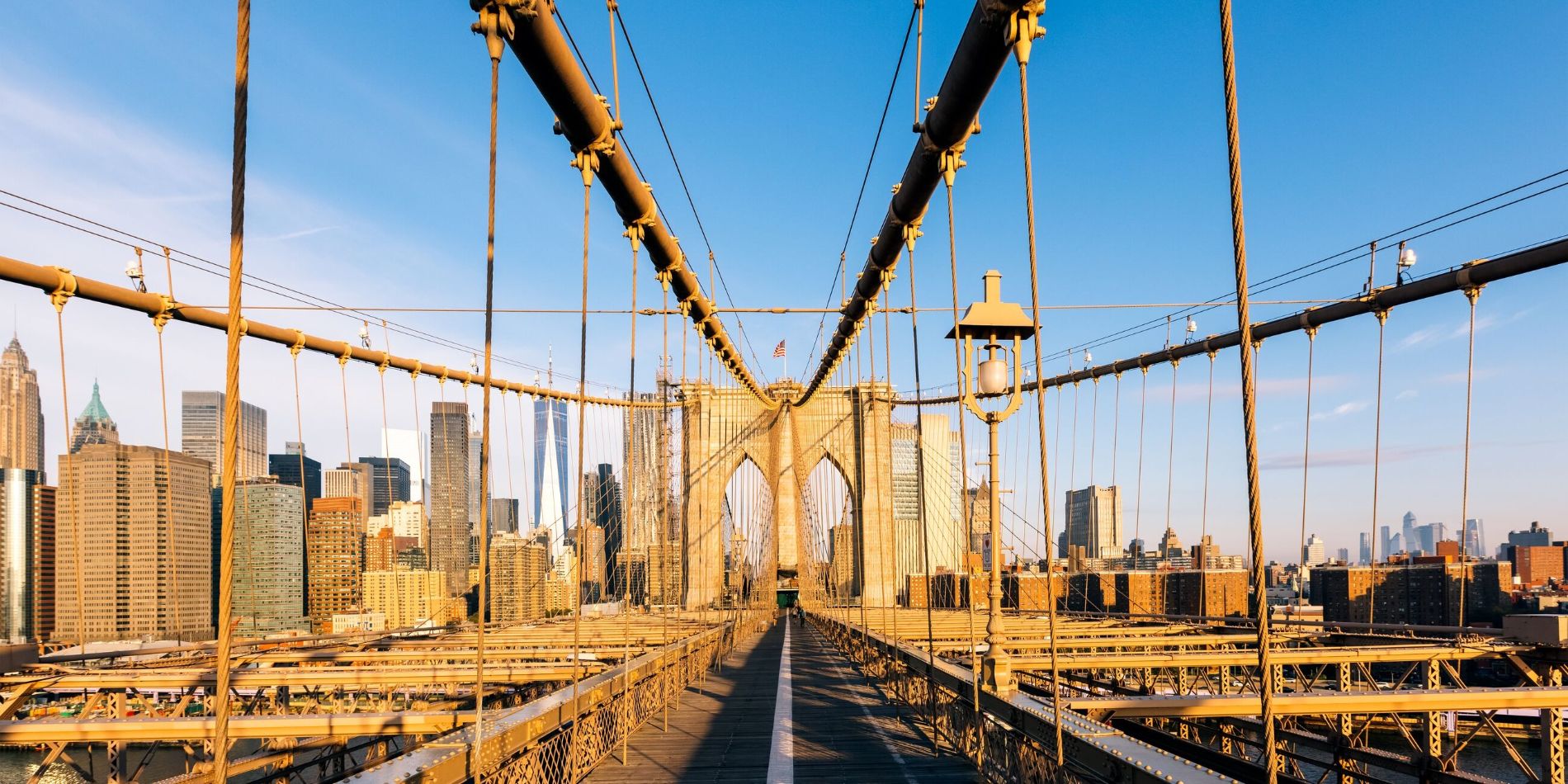 Brooklyn Bridge And Manhattan Skyline In The Morning New York USA