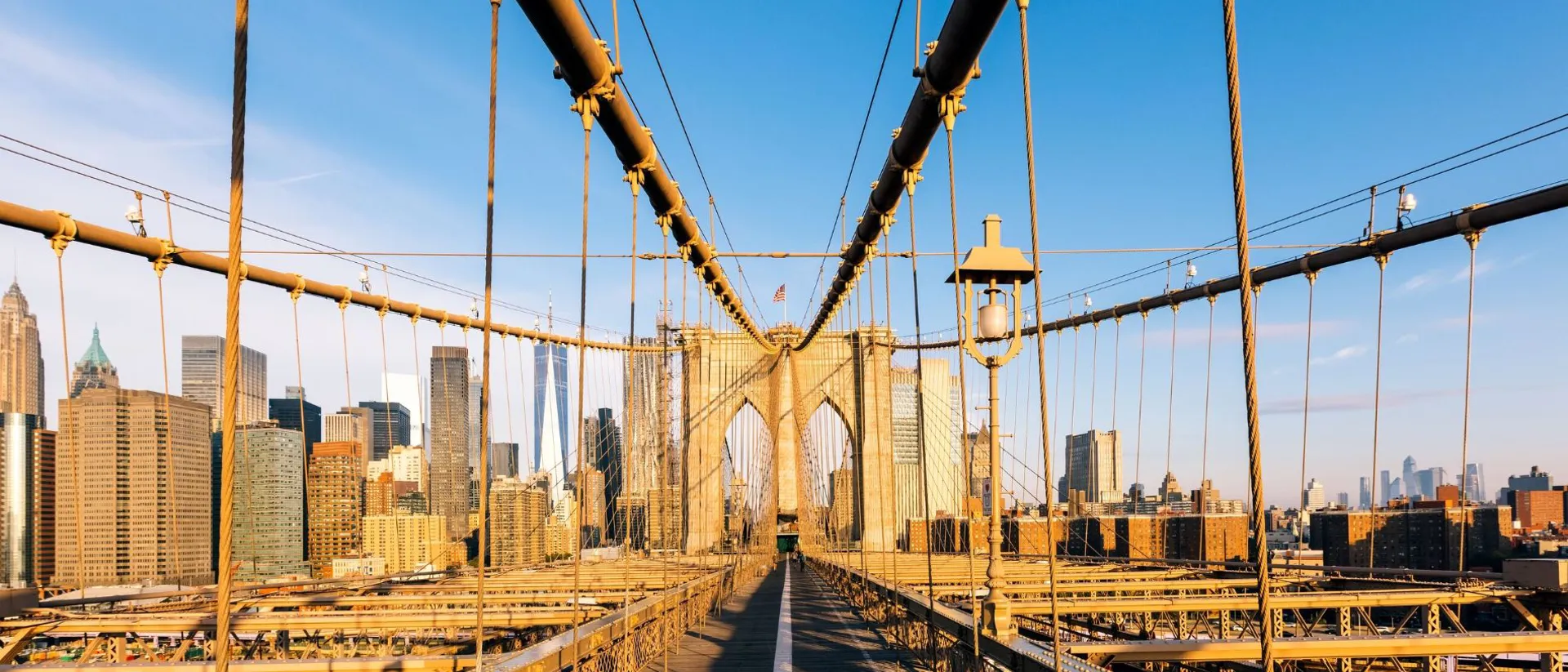 Brooklyn Bridge And Manhattan Skyline In The Morning New York USA