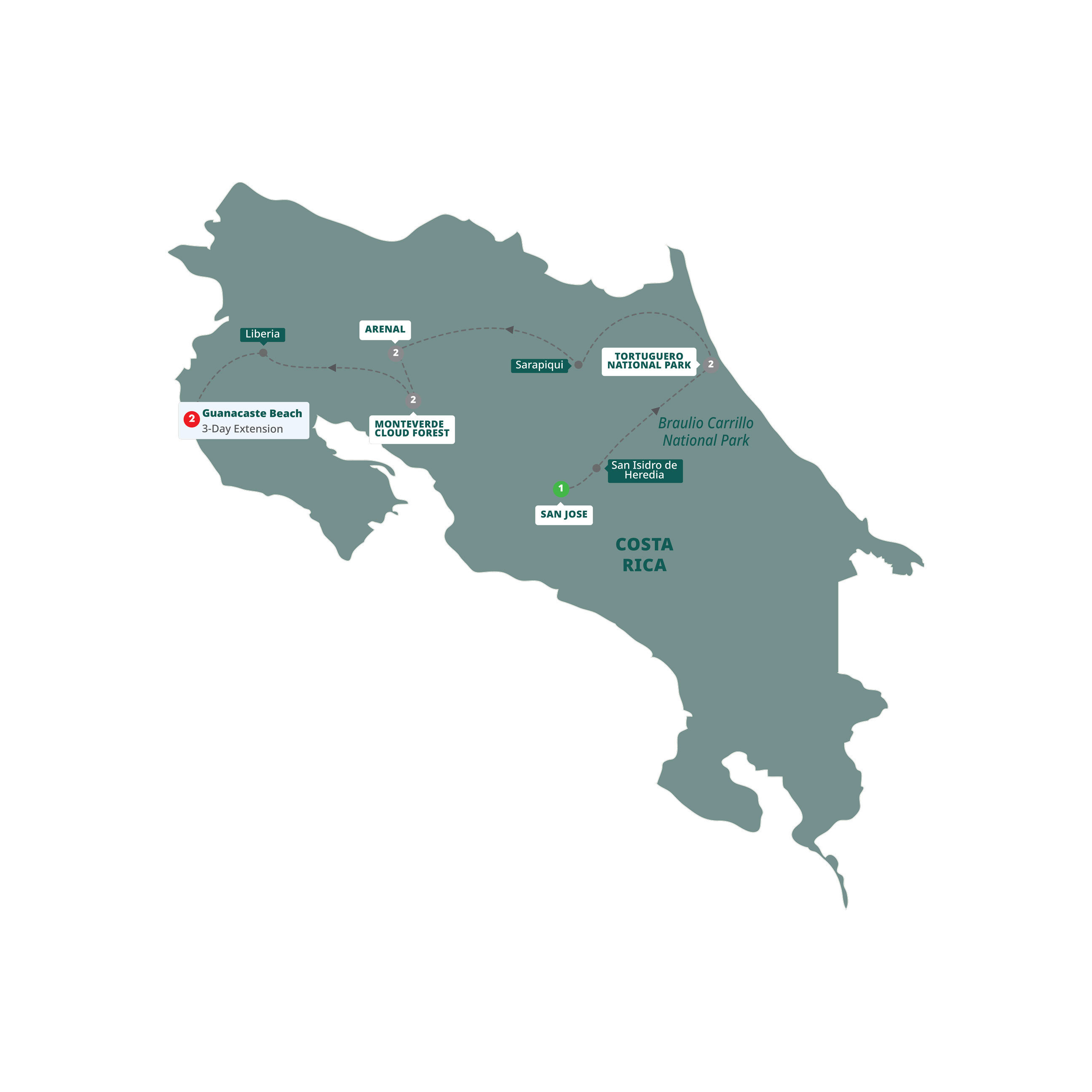 Costa Rica Eco Adventure Guanacaste Extension Guided Tour Map 2026