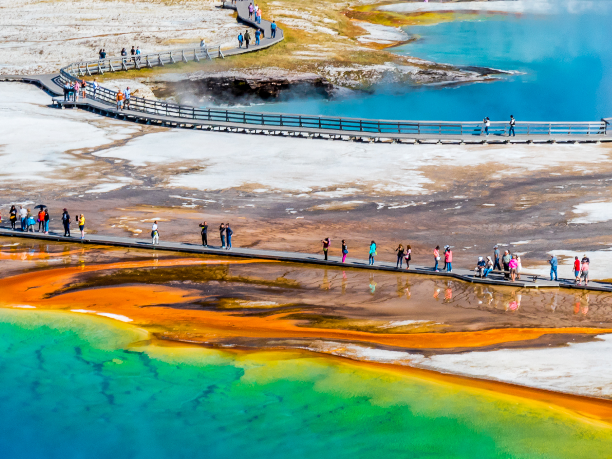 People admiring the Yellowstone Caldera, USA