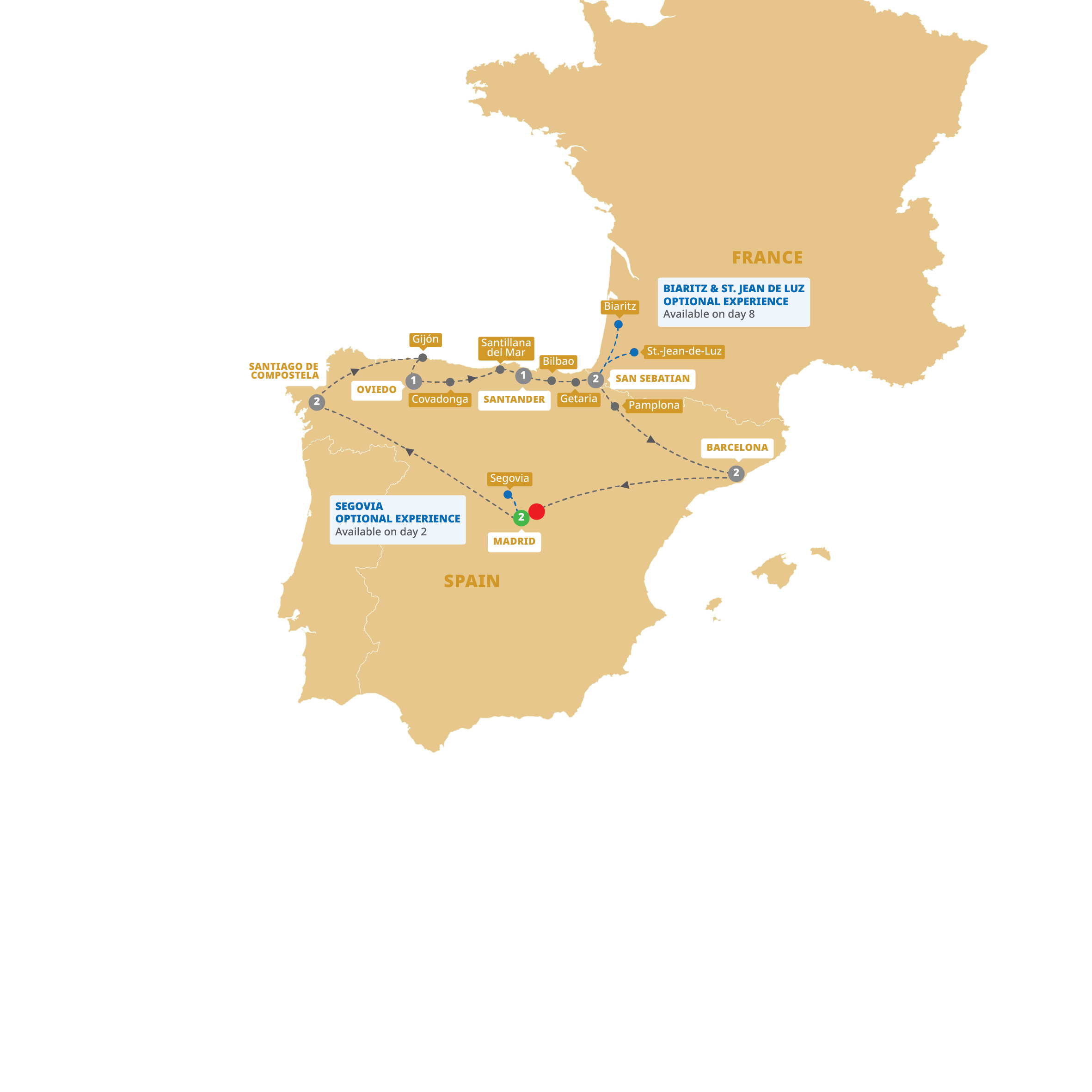 Map Northern Spain Guided Tour E931 27 End Madrid
