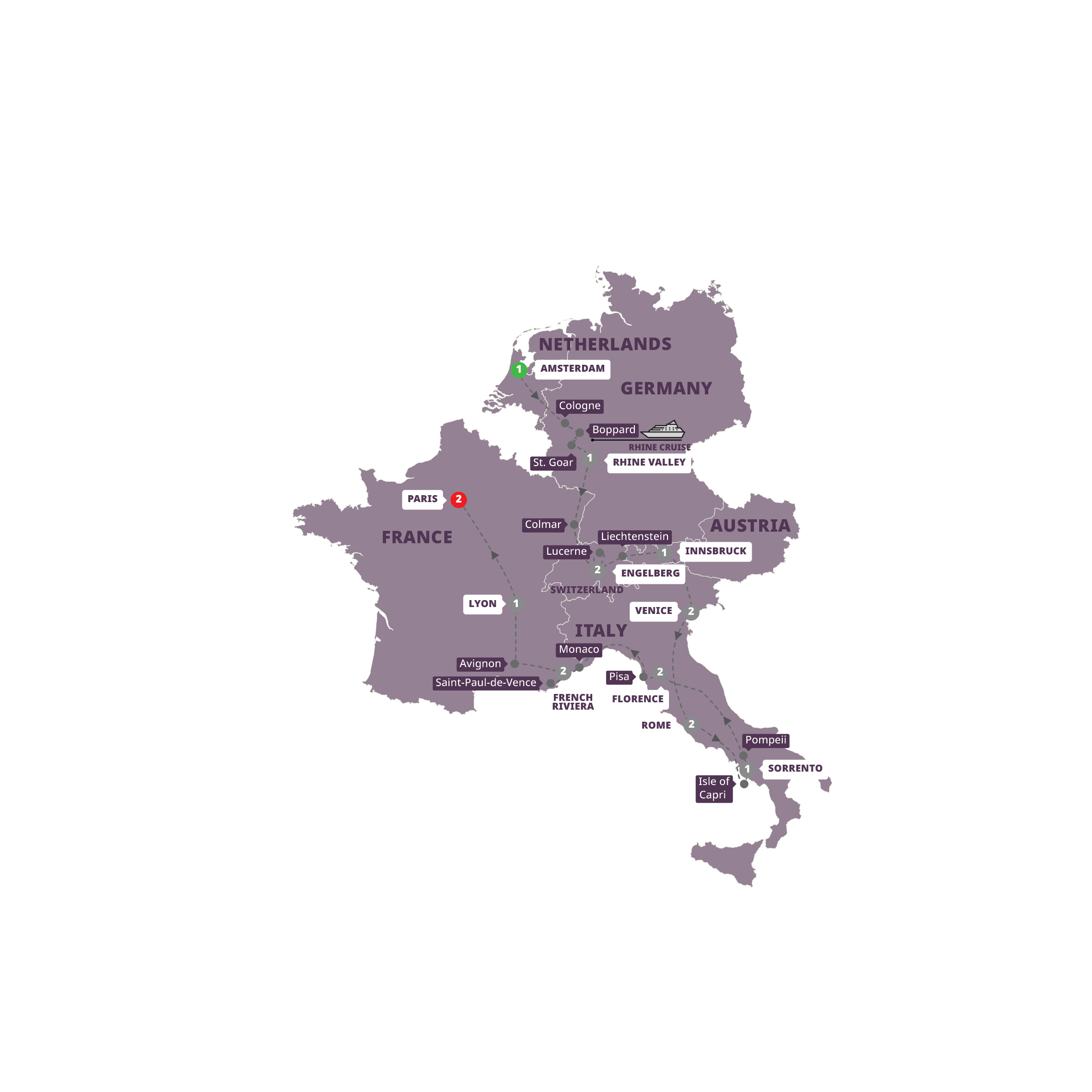 Traditional Europe Amsterdam Paris Guided Tour Map 2027