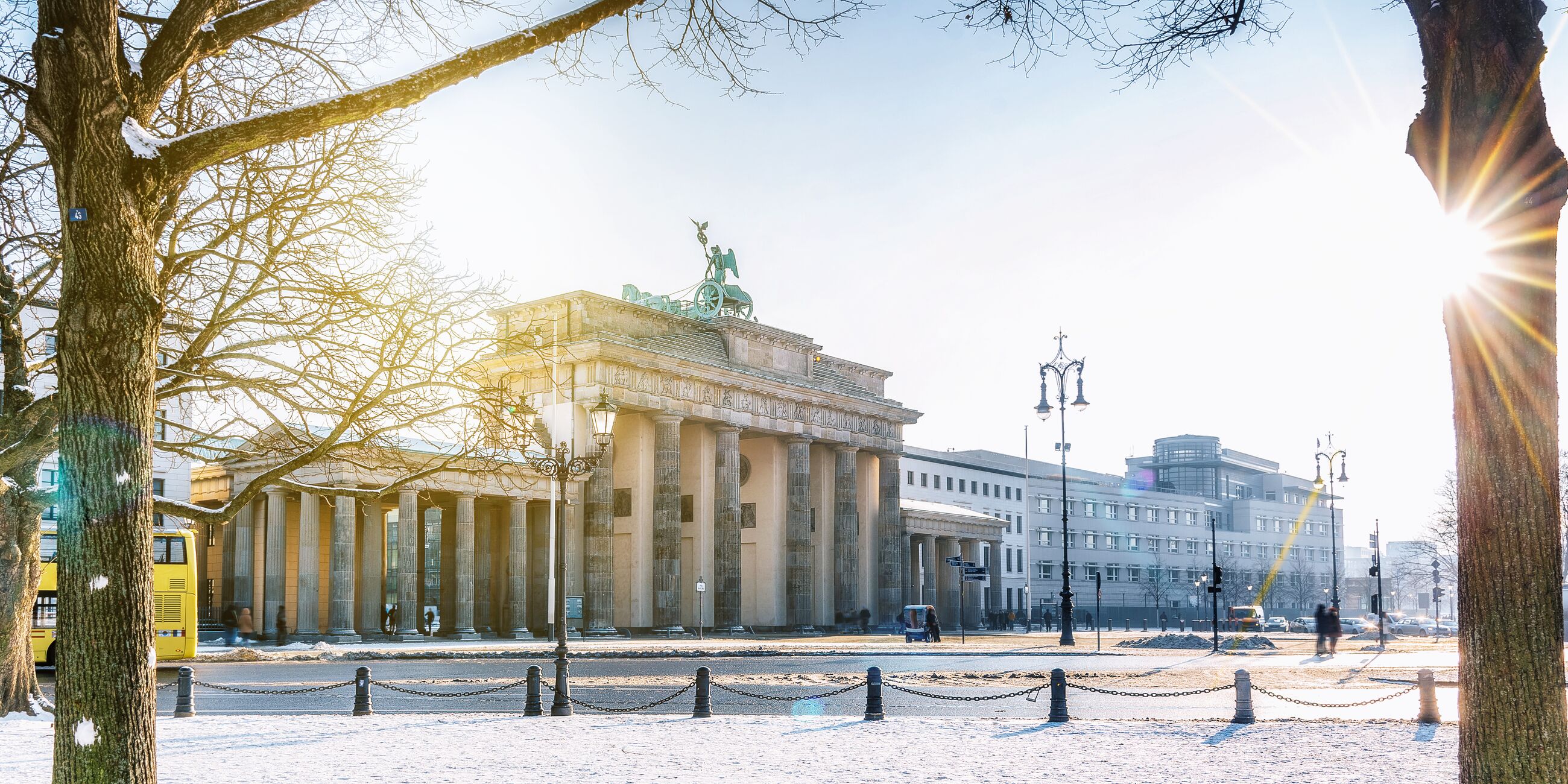 Berlin Brandenburger Tor With Snow In Morning Sun