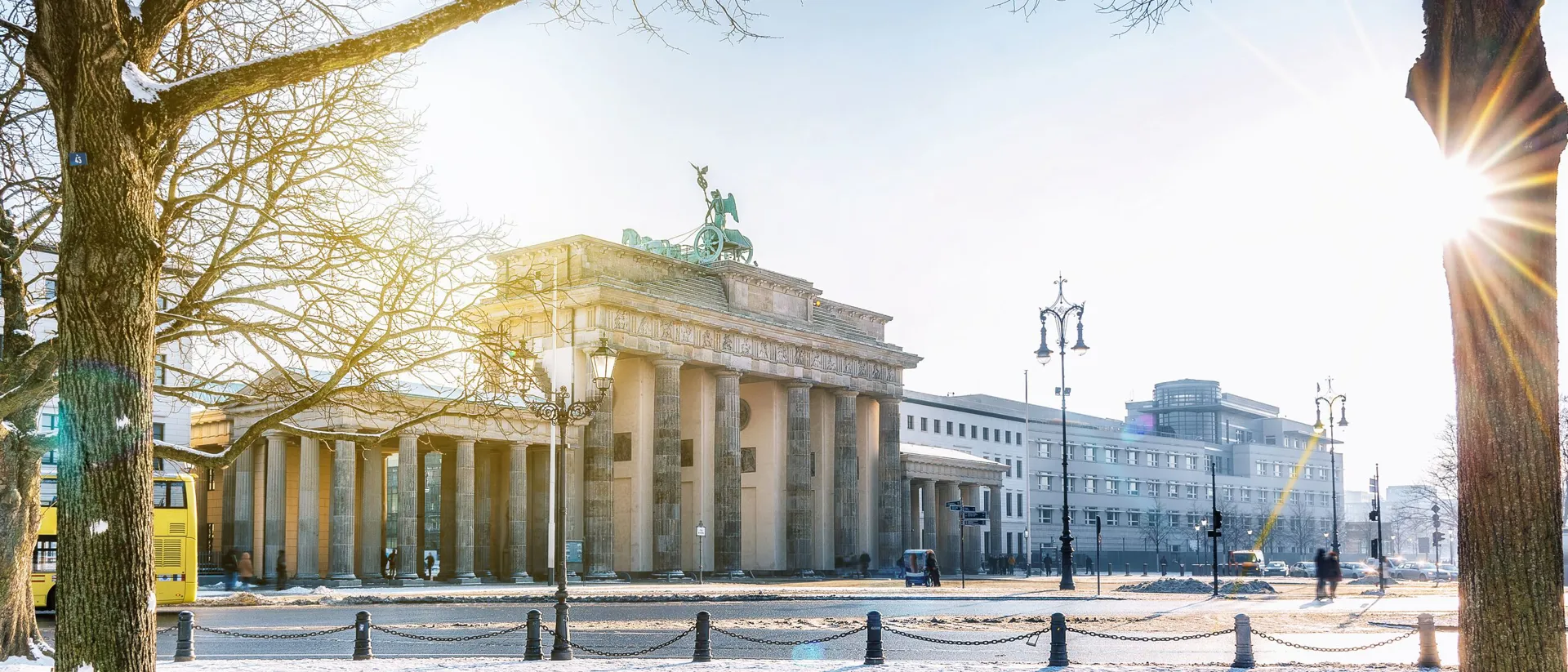 Berlin Brandenburger Tor With Snow In Morning Sun