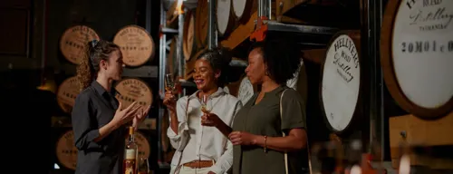 Guests on a custom tour at a whisky distillery tasting