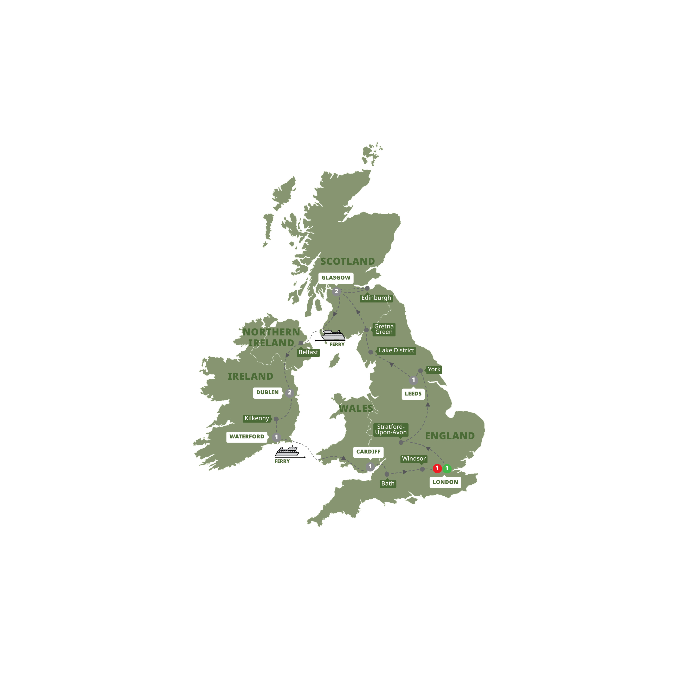 Britain Ireland Delight US Guided Tour Map 2027 BIDE