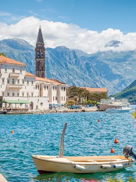 Historic town of Perast at bay of Kotor in summer, Montenegro