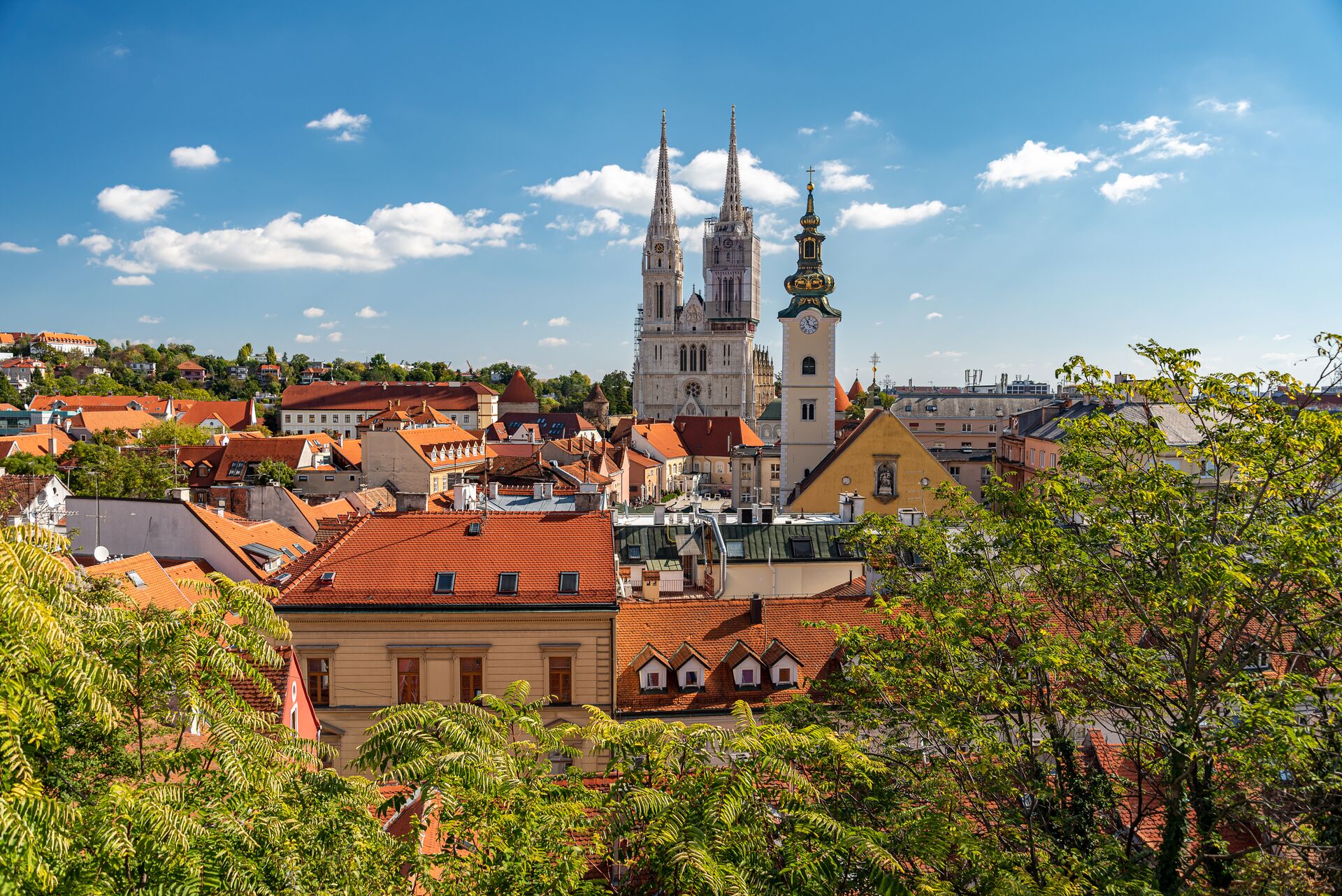 Zagreb Cathedral on a sunny day in Zagreb, Croatia
