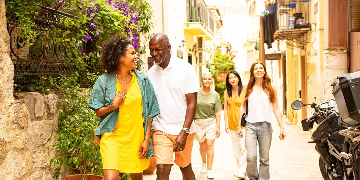 Guests Exploring Nafplion, Greece on a sunny day