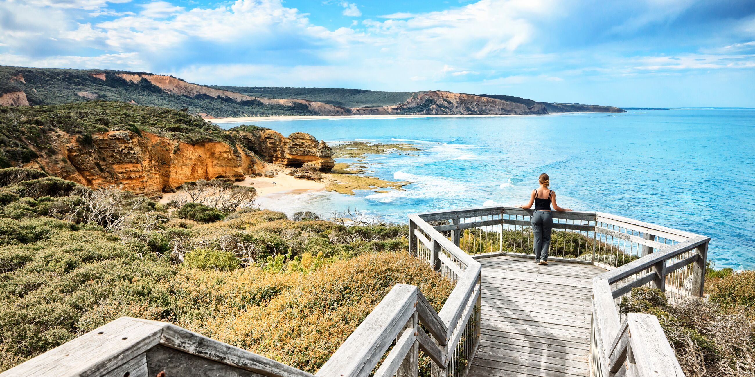 A Woman Look At Ocean At Bells Beach Near Torquay, Victoria, Australia