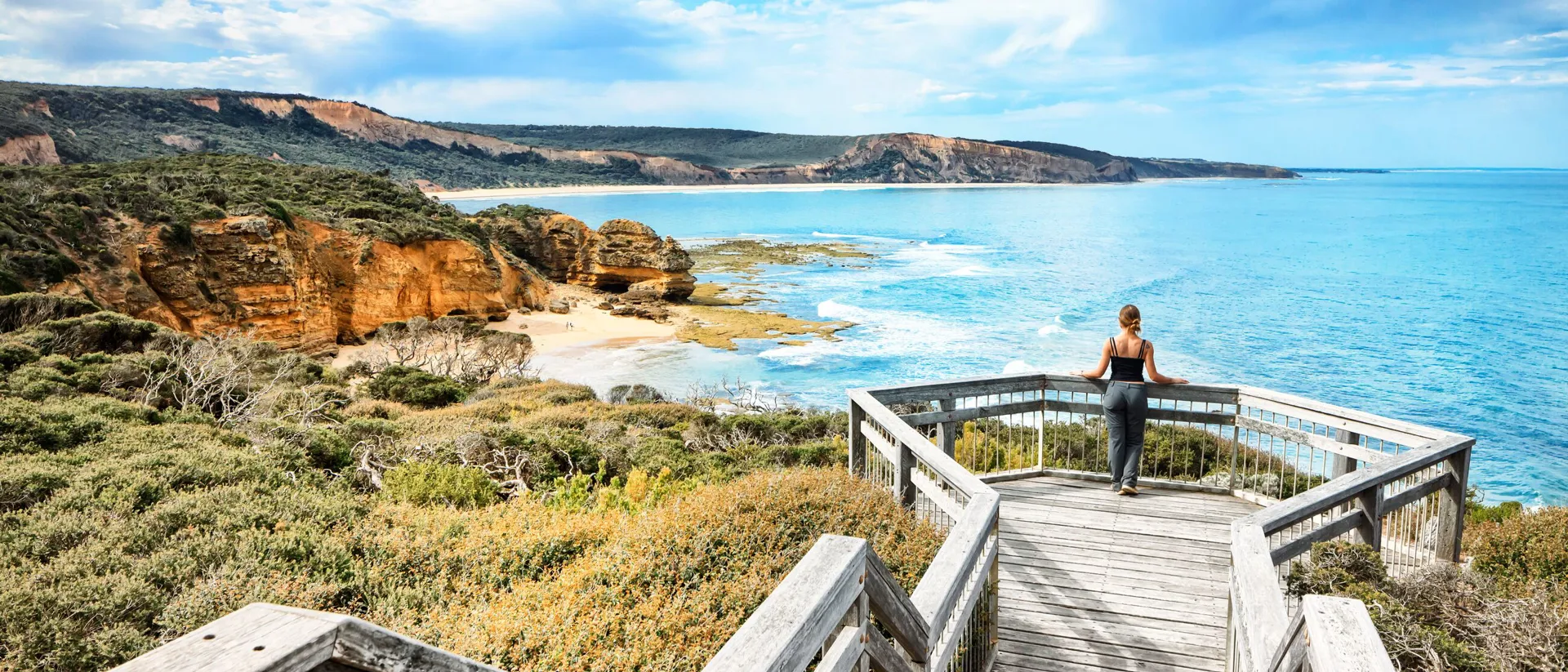 A Woman Look At Ocean At Bells Beach Near Torquay, Victoria, Australia