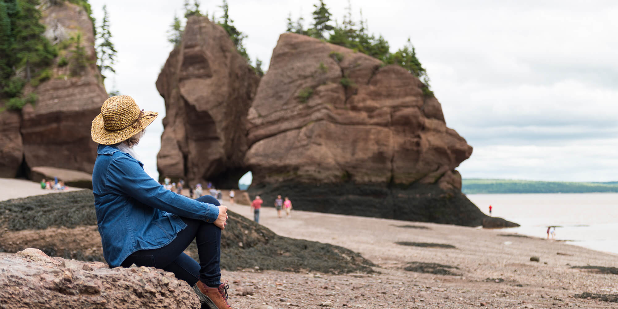 Rocky beach and cliffs in Hopewell Rocks Provincial Park, New Brunswick, Canada