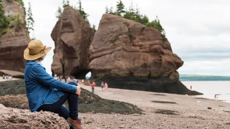 Rocky beach and cliffs in Hopewell Rocks Provincial Park, New Brunswick, Canada