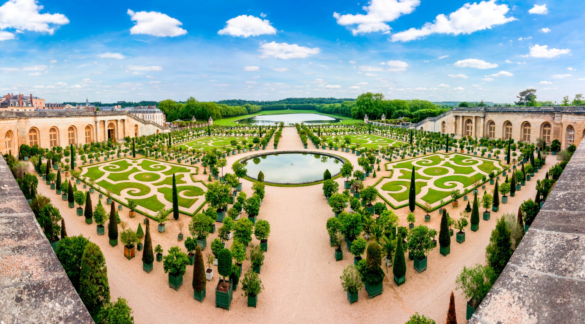 The formal gardens at Versailles, an iconic palace close to Paris, France