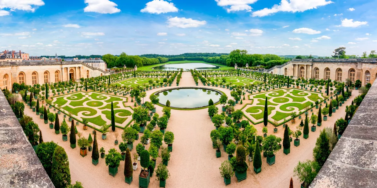 The formal gardens at Versailles, an iconic palace close to Paris, France