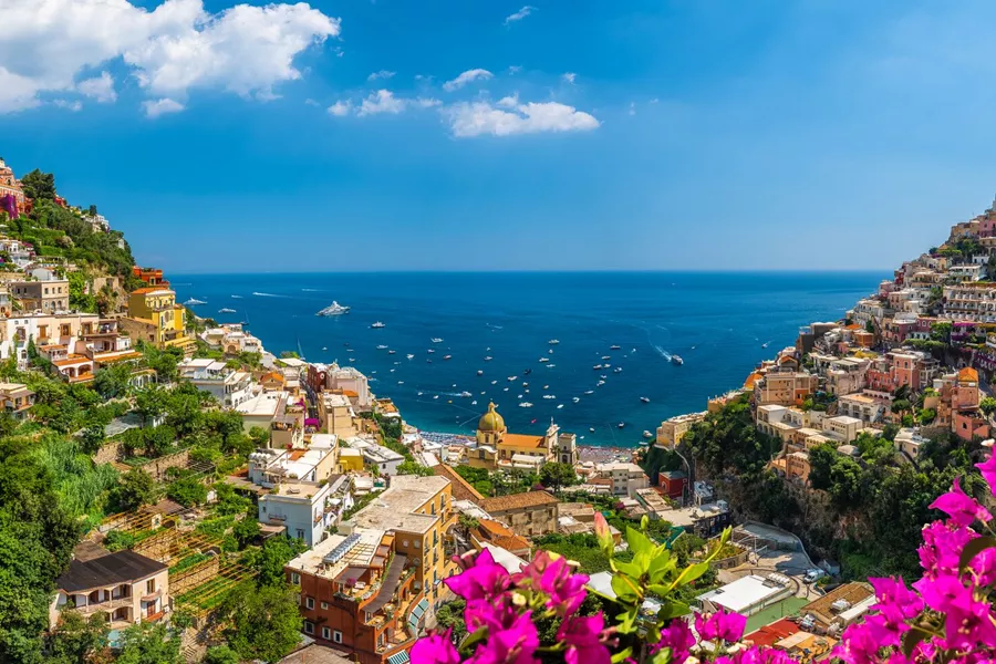 A sunny day in Positano on the Amalfi Coast in Italy
