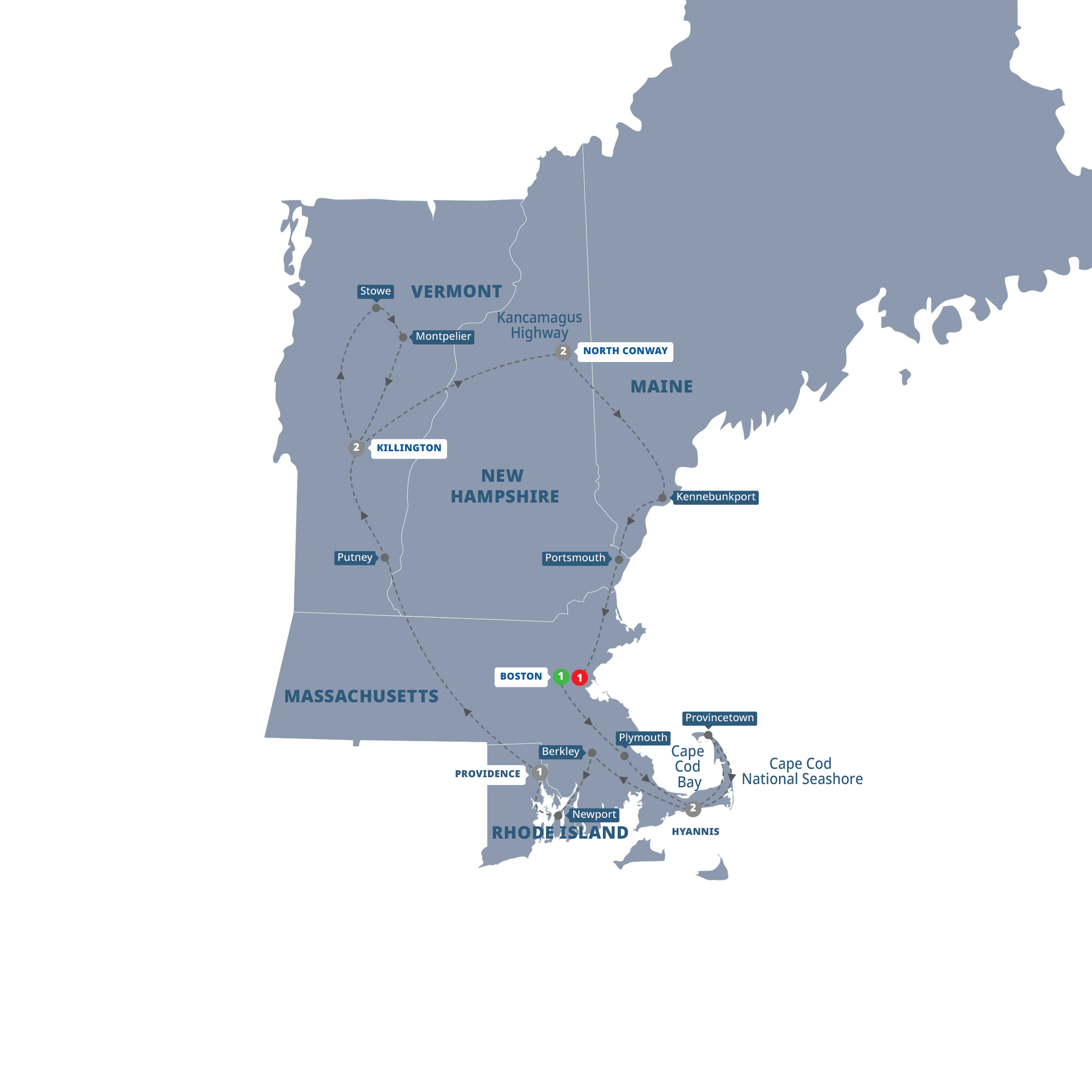Fall Colours New England Guided Tour Map 2026 SFAL