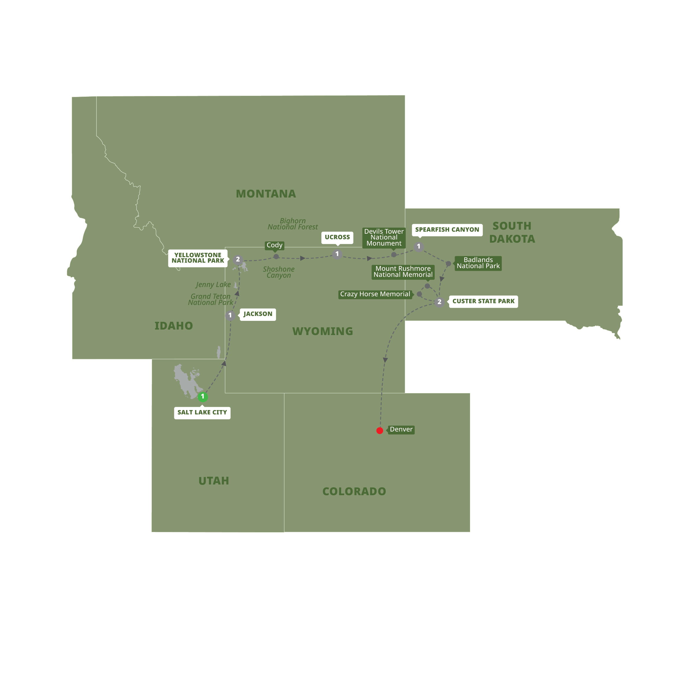 Map American Parks Trail Guided Tour AAPA 27 End Denver