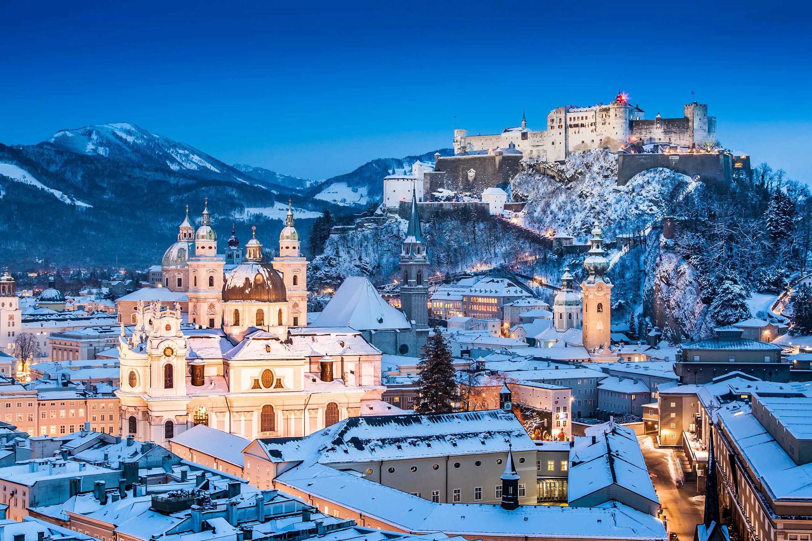 A scenic view of Salzburg, Austria in the wintertime