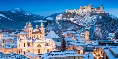 A scenic view of Salzburg, Austria in the wintertime