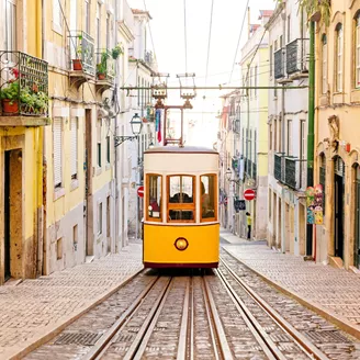 Elevador Da Bica Funicular In Lisbon, Portugal