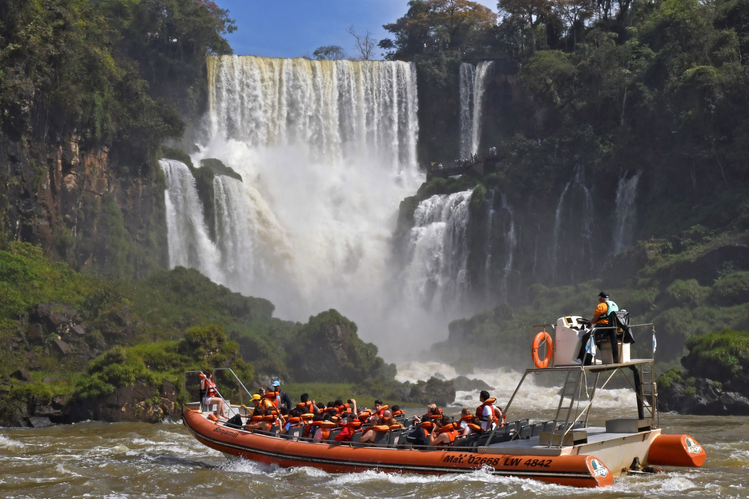 Boat ride on the Gran Aventura at Iguassu Falls, Argentina.