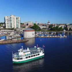 Aerial view of a cruise on the water in Kingston, Canada